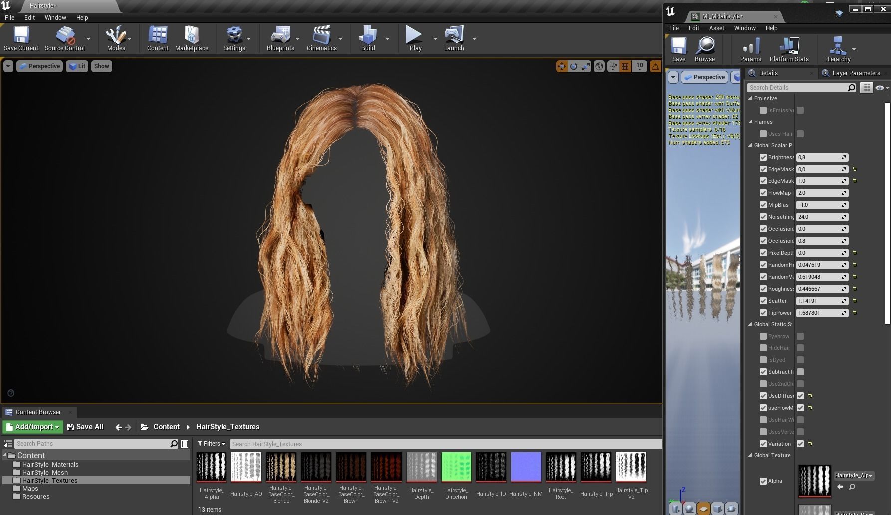 Low Poly Cards Game-ready Wavy Long Hairstyle Low-poly 3D model_6