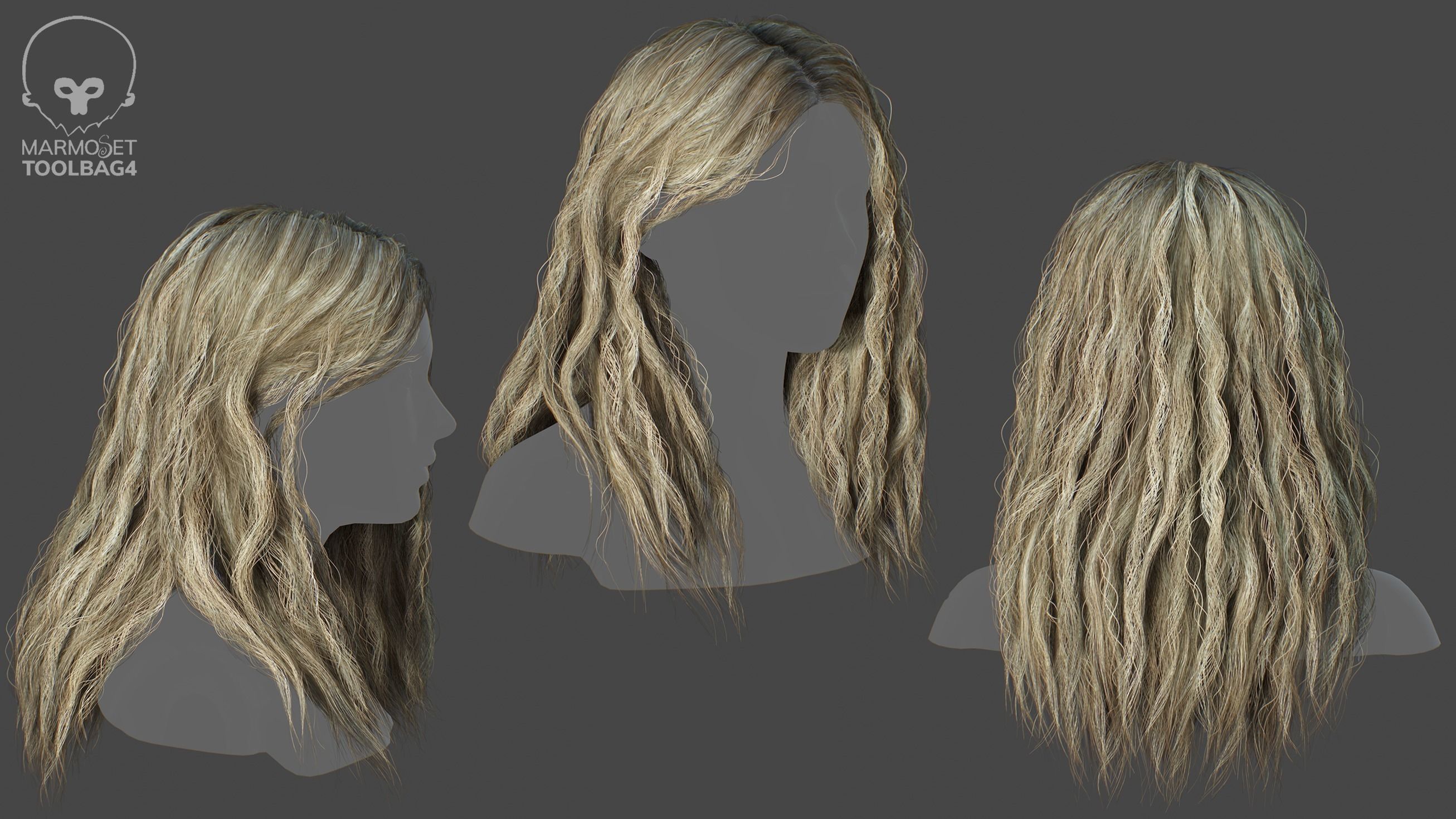 Low Poly Cards Game-ready Wavy Long Hairstyle Low-poly 3D model_4