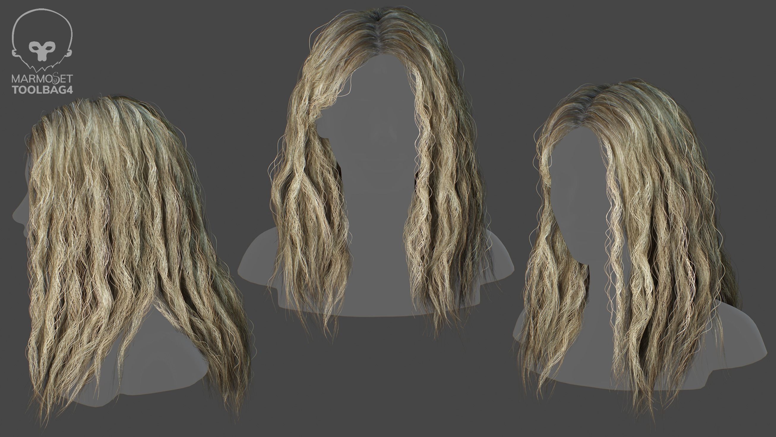 Low Poly Cards Game-ready Wavy Long Hairstyle Low-poly 3D model_5