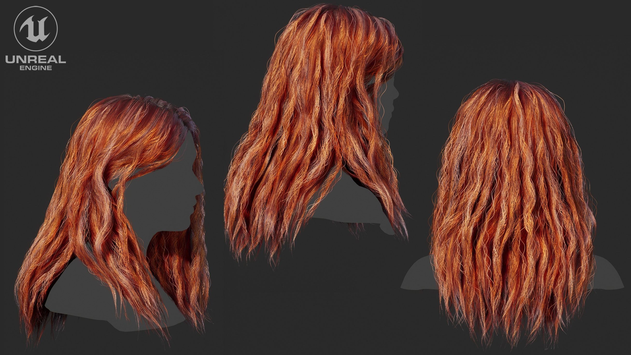 Low Poly Cards Game-ready Wavy Long Hairstyle Low-poly 3D model_2