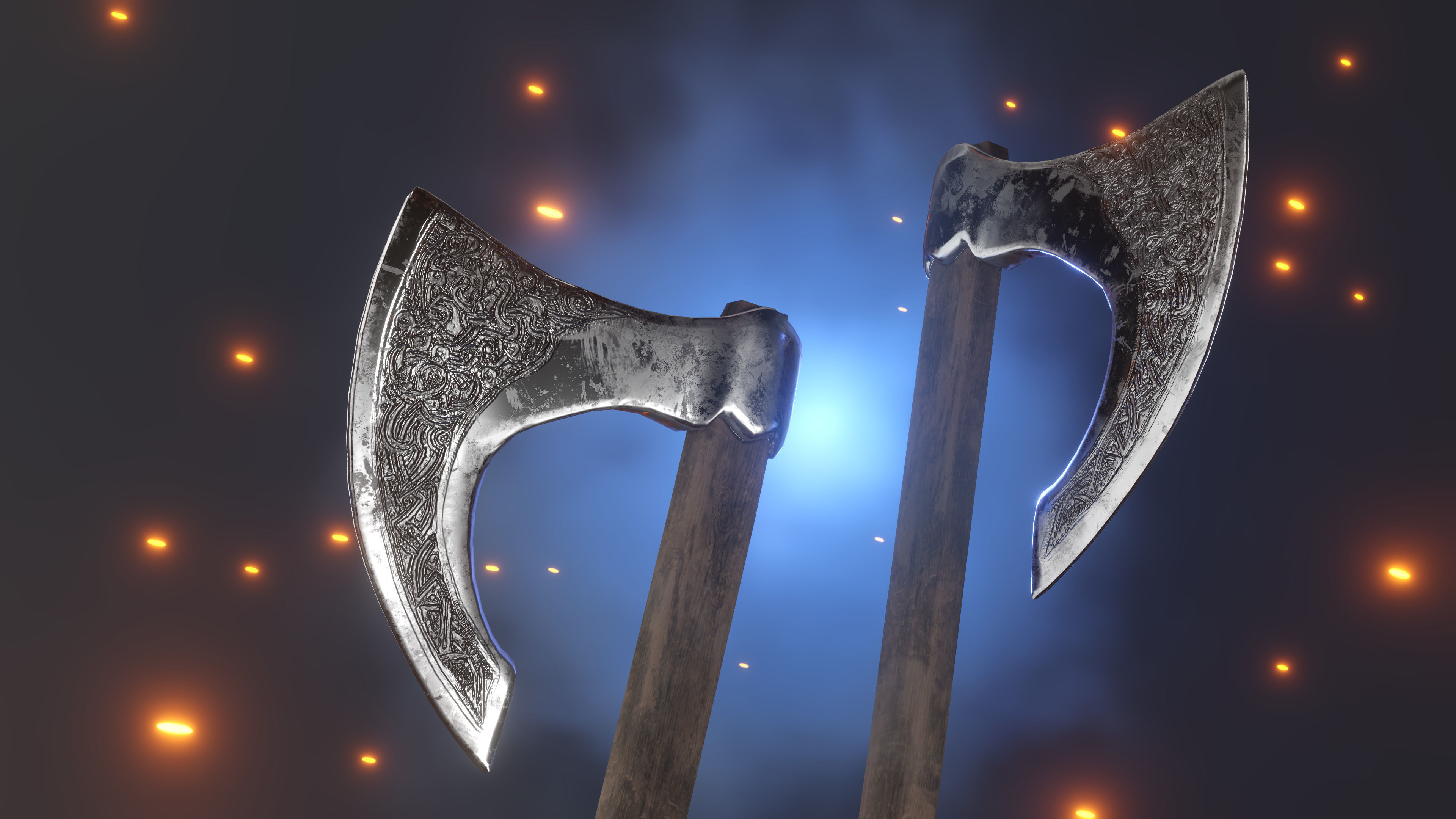 Medieval Viking battle axe Low-poly 3D model_2