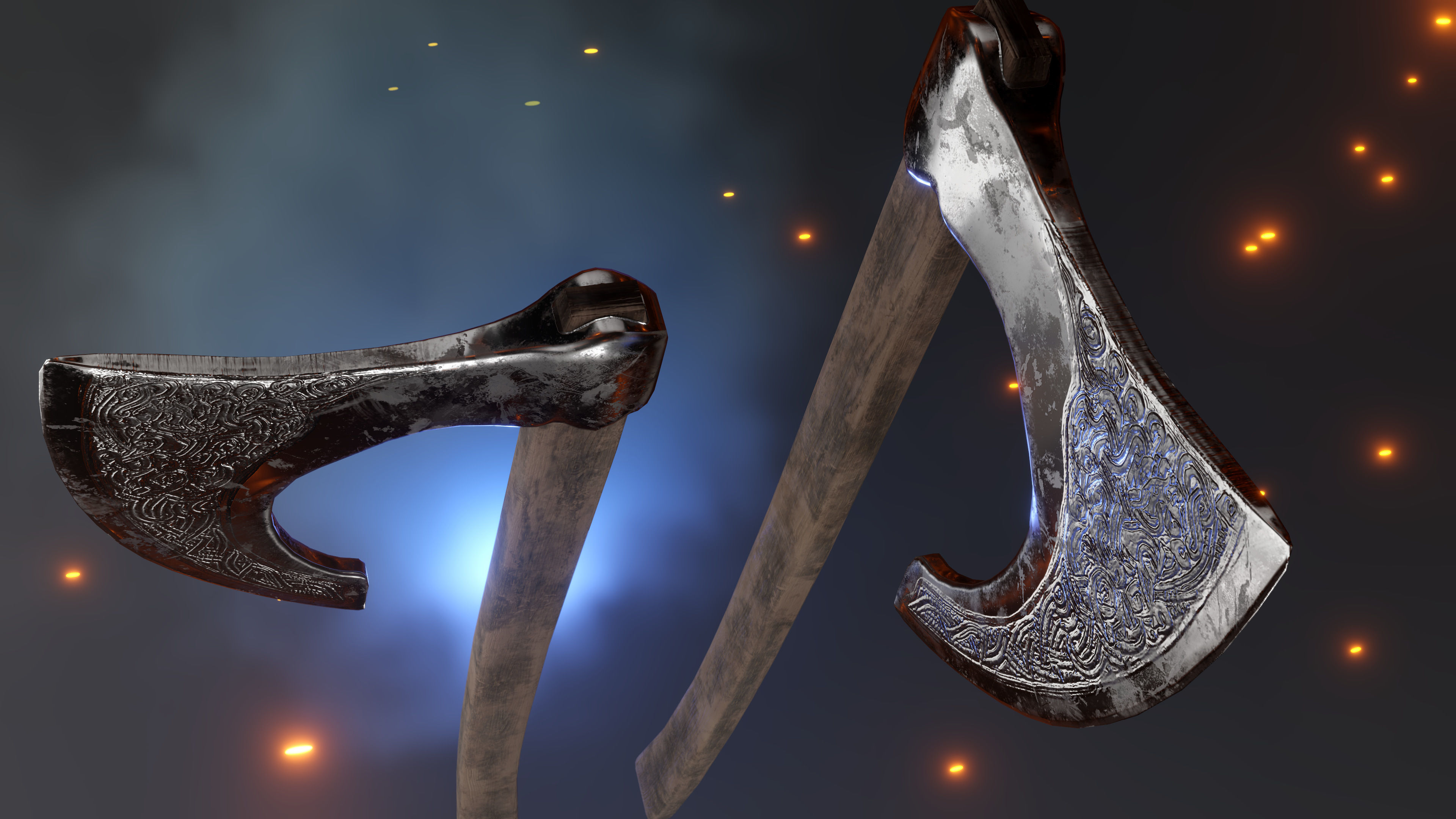 Medieval Viking battle axe Low-poly 3D model_4