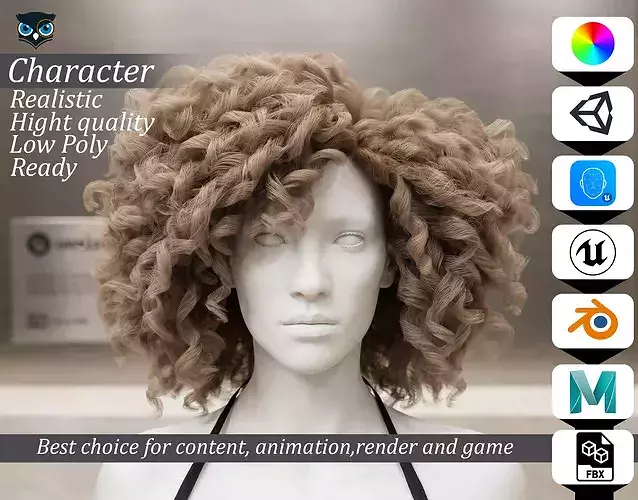 Realistic Female hair curly