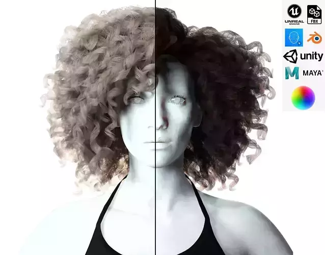 Realistic Female hair curly Low-poly 3D model