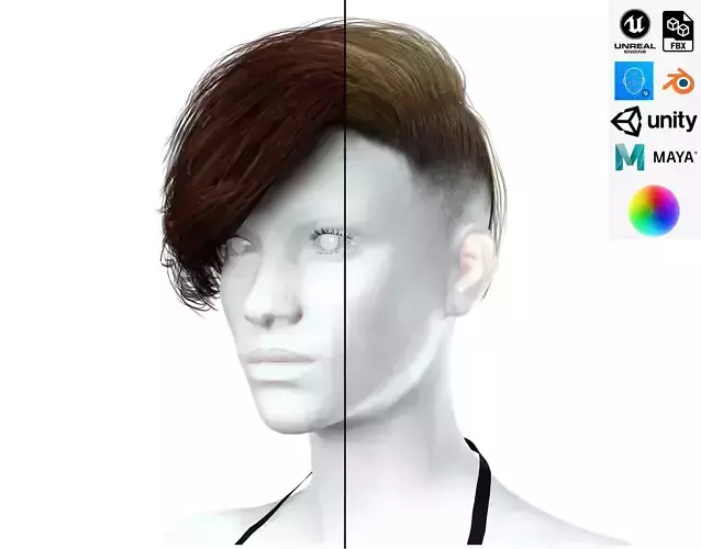 Realistic Female hair short Low-poly 3D model