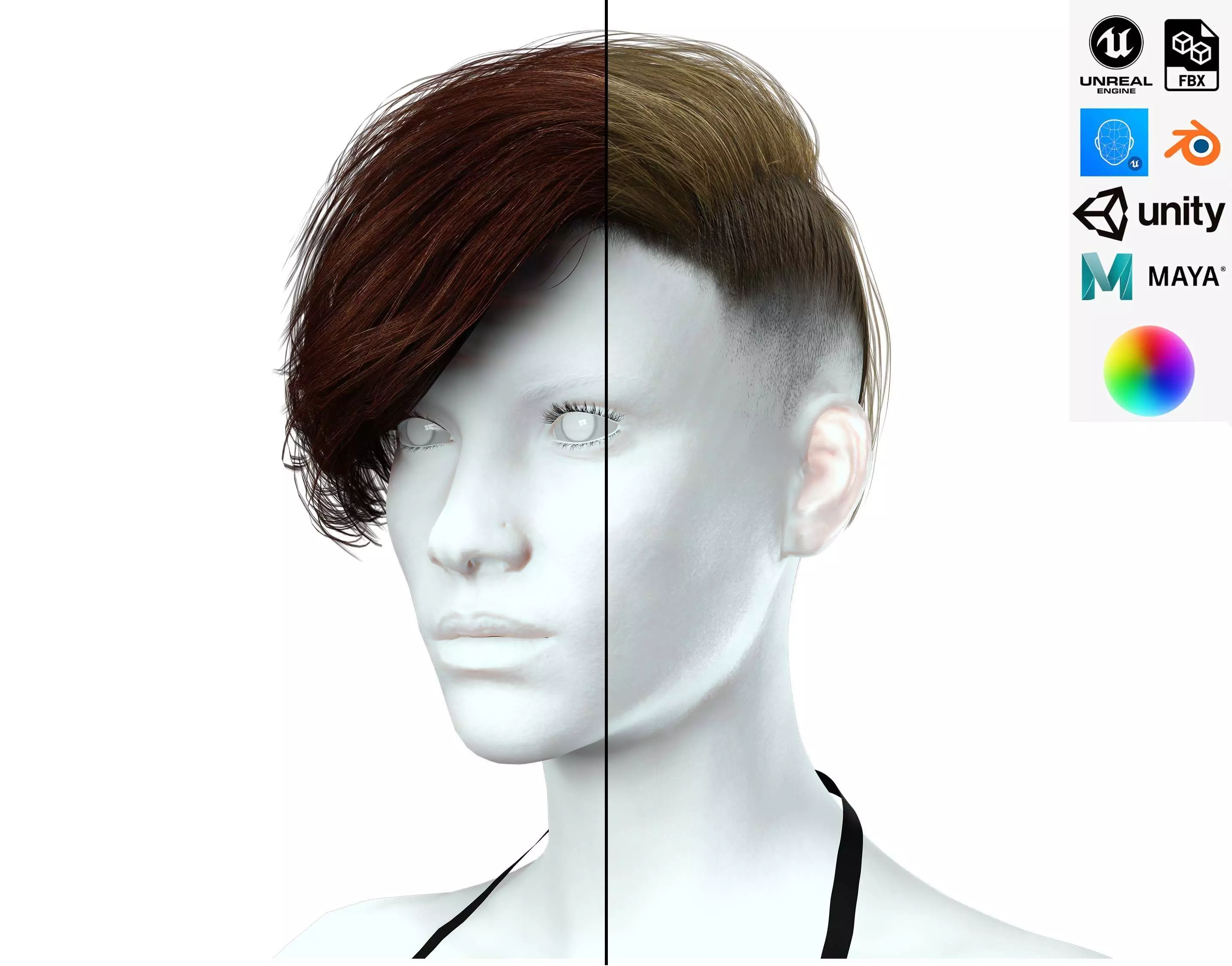 Realistic Female hair short Low-poly 3D model_0