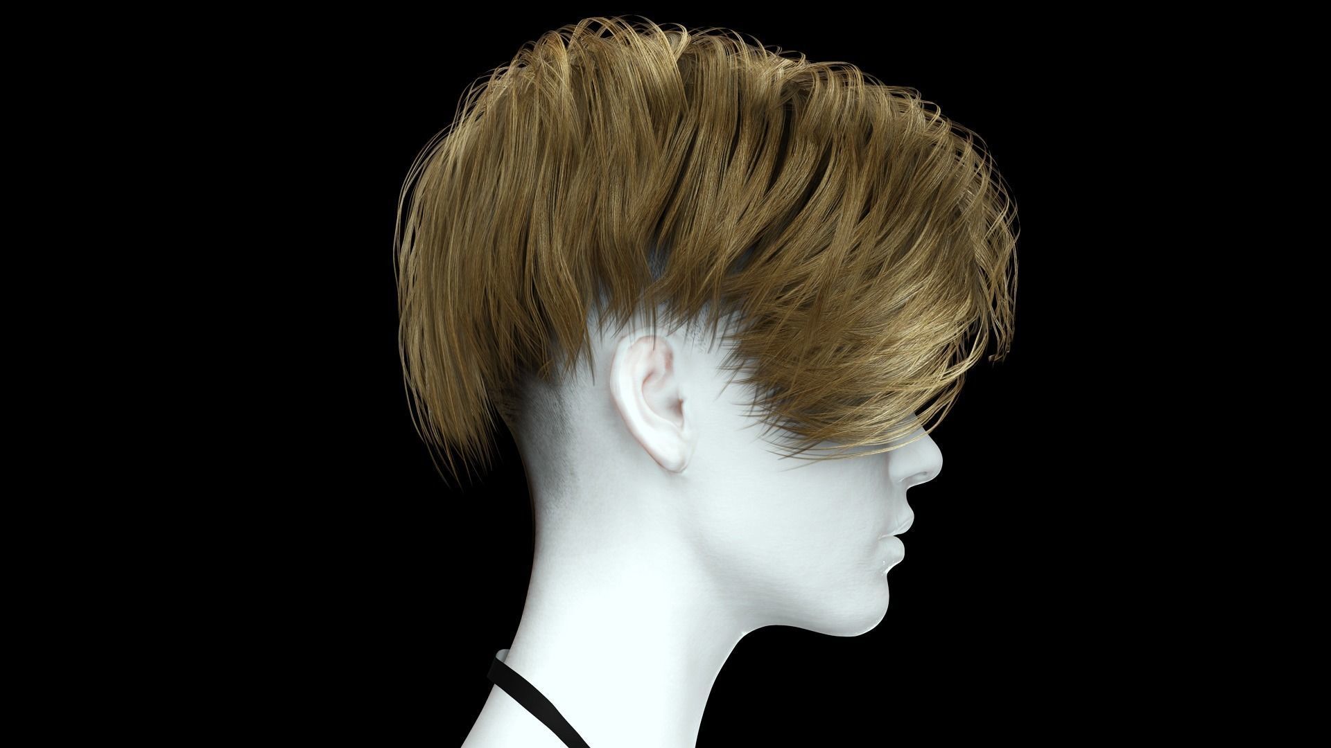 Realistic Female hair short Low-poly 3D model_9