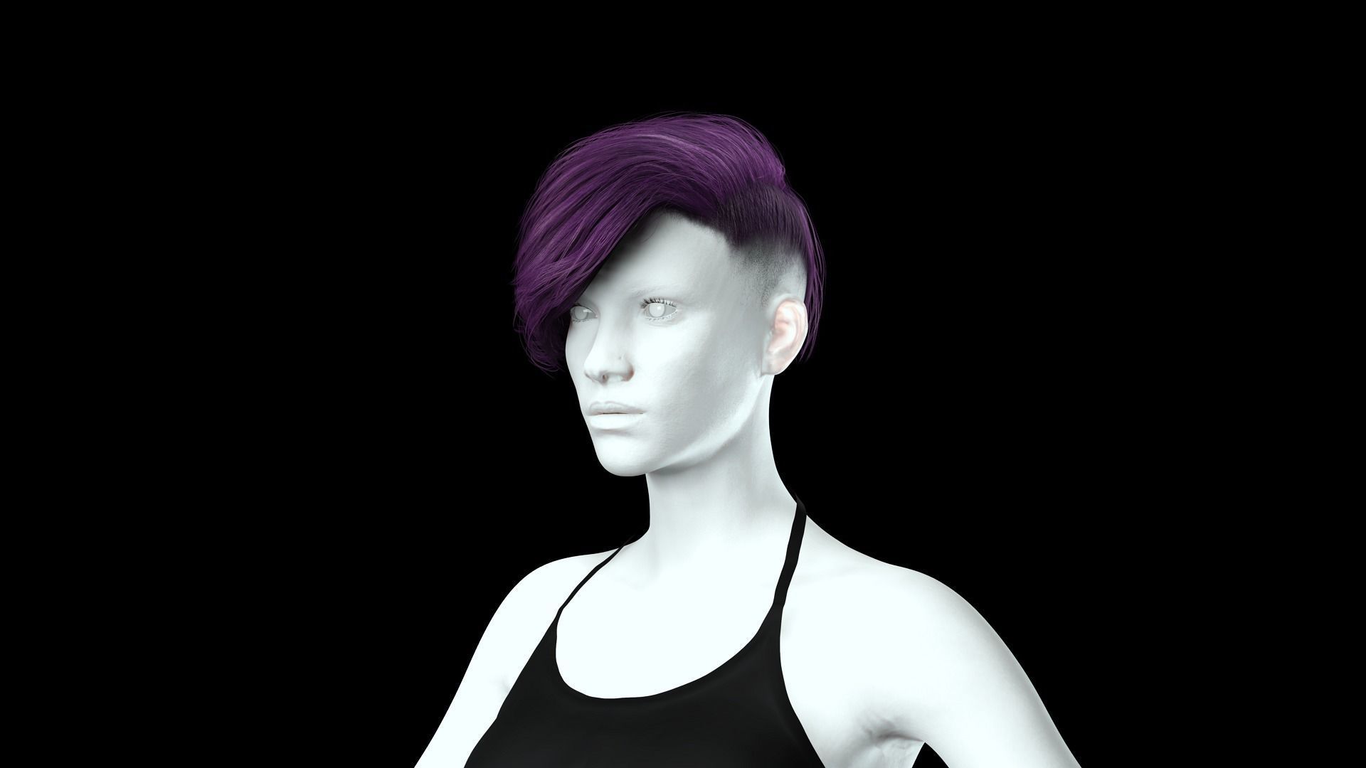 Realistic Female hair short Low-poly 3D model_4