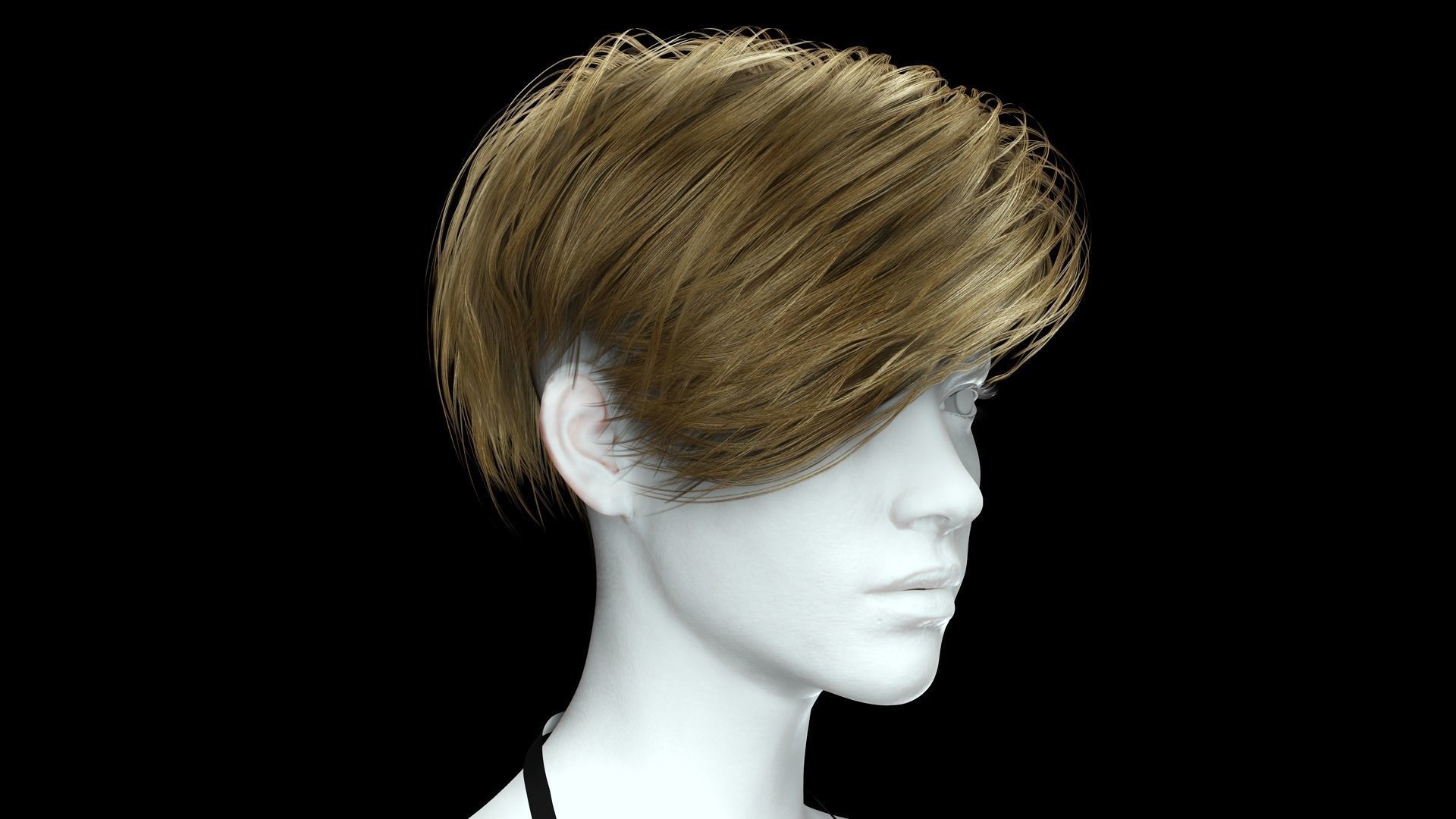 Realistic Female hair short Low-poly 3D model_8