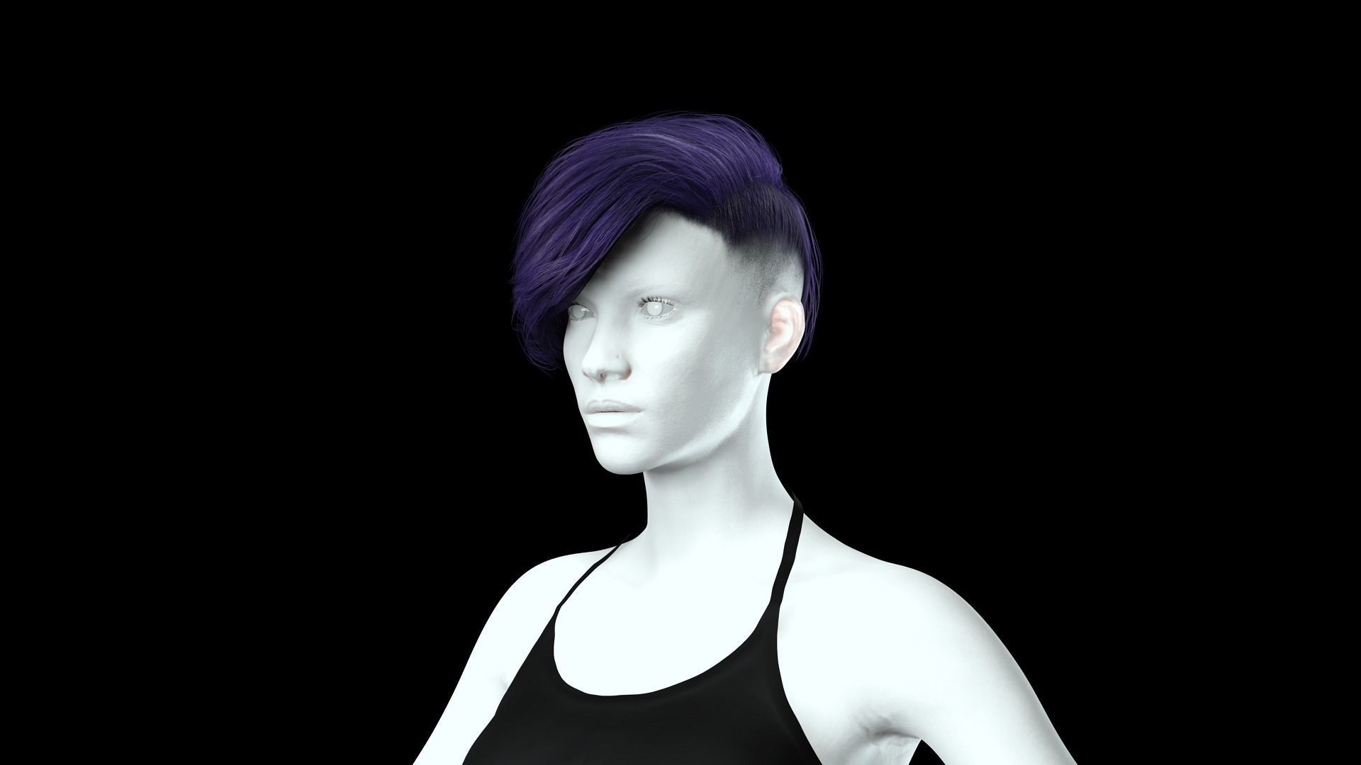 Realistic Female hair short Low-poly 3D model_5