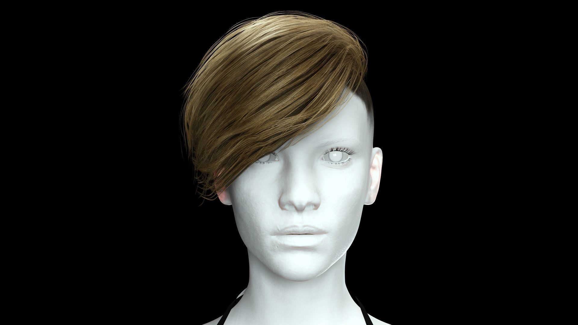 Realistic Female hair short Low-poly 3D model_2