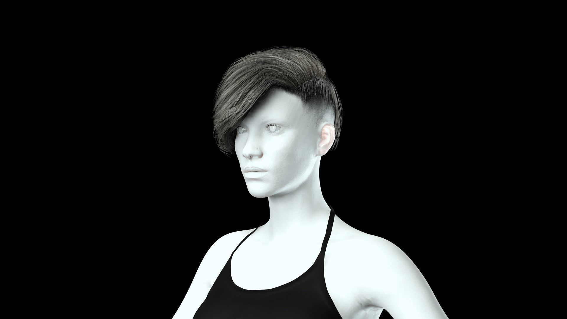 Realistic Female hair short Low-poly 3D model_7