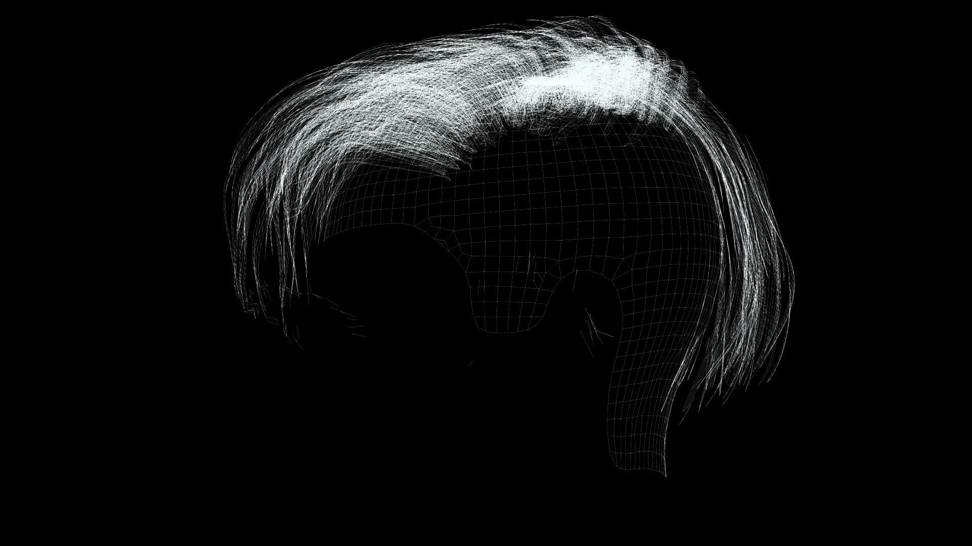 Realistic Female hair short Low-poly 3D model_17