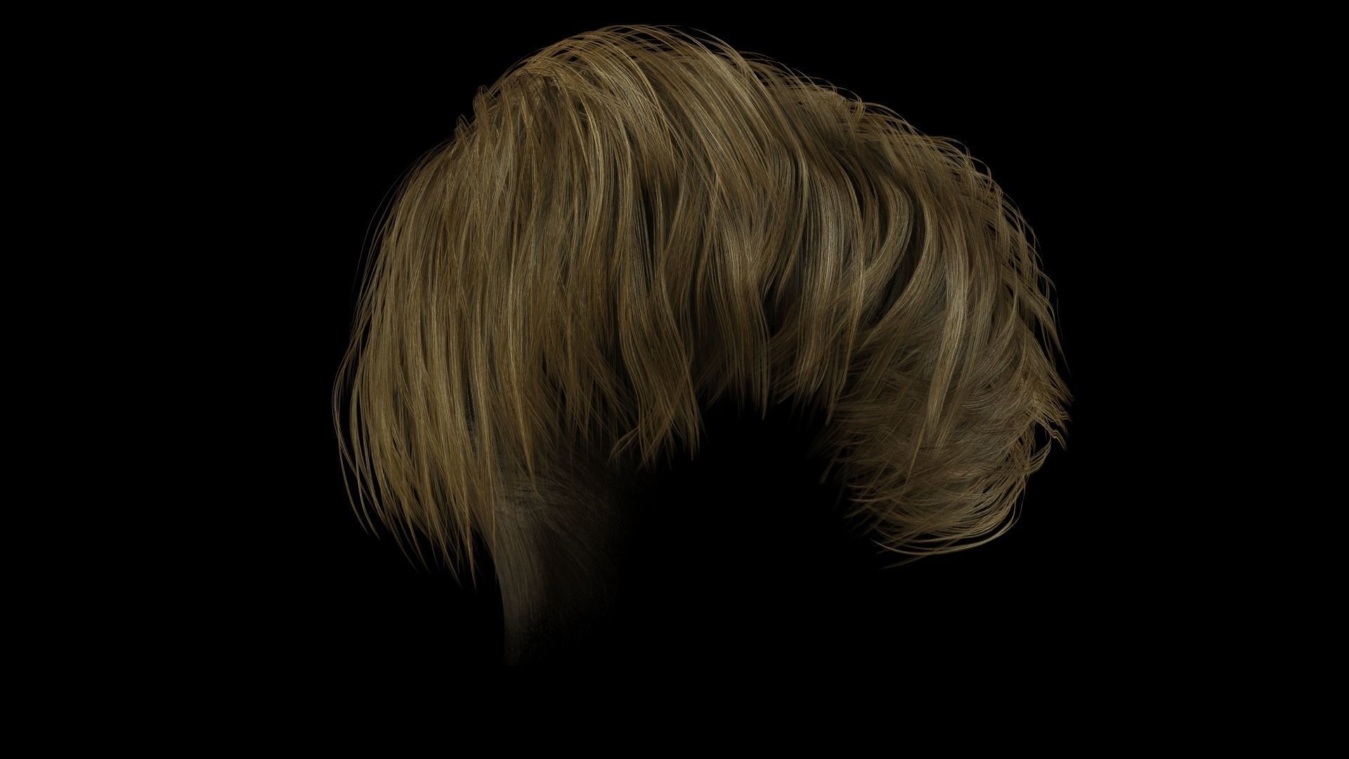 Realistic Female hair short Low-poly 3D model_15