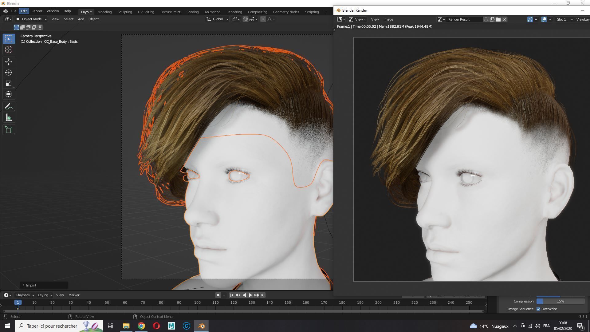 Realistic Female hair short Low-poly 3D model_19