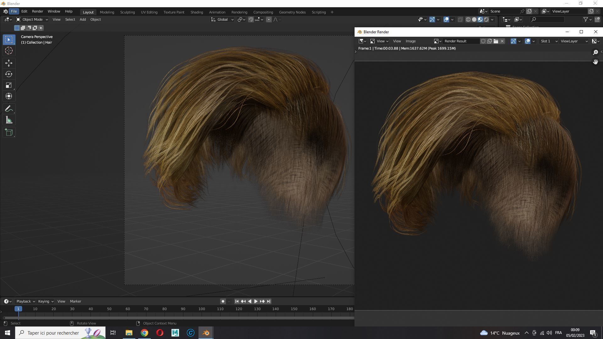 Realistic Female hair short Low-poly 3D model_20
