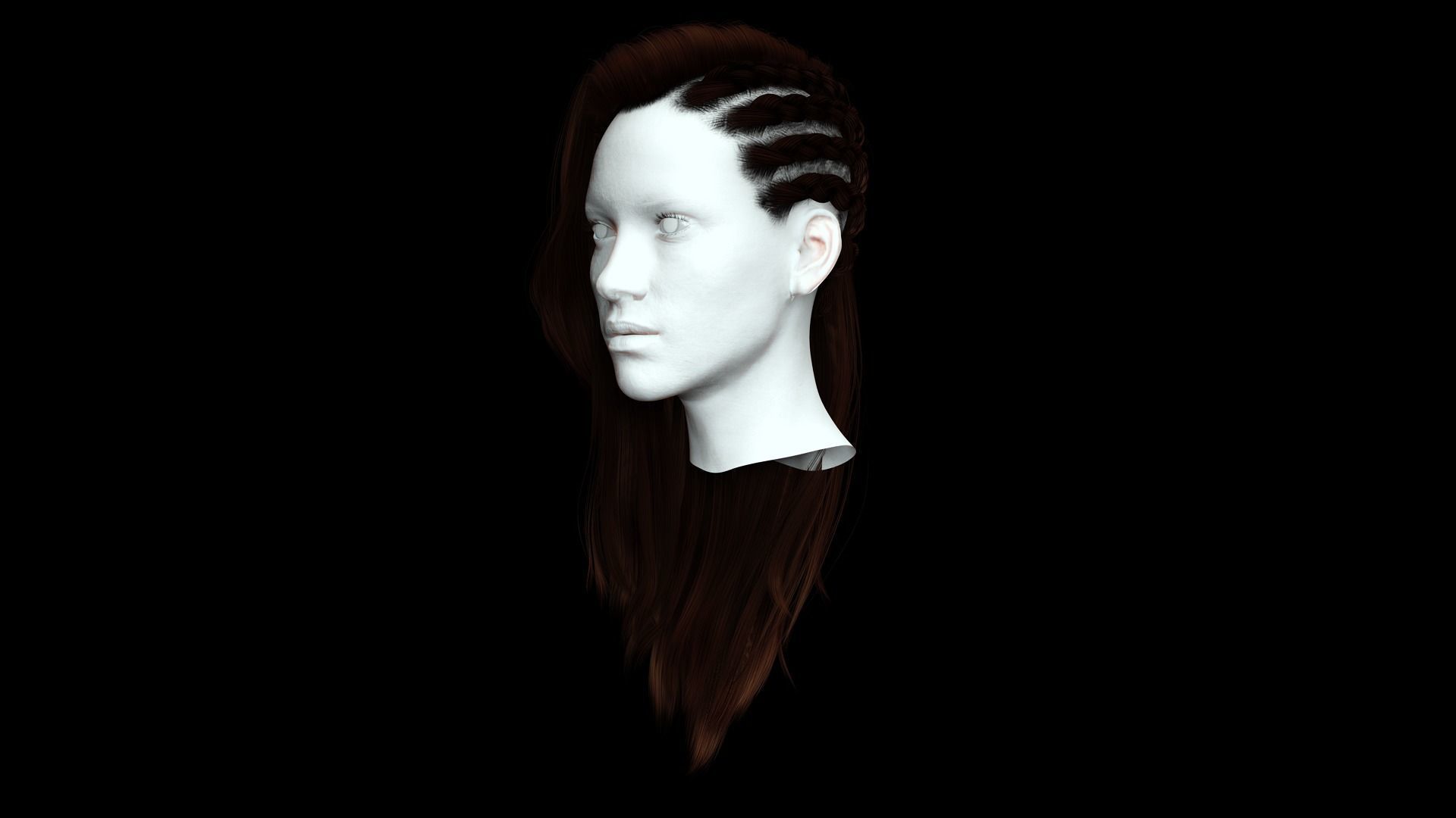 Realistic Female hair game cards  Low-poly 3D model_8