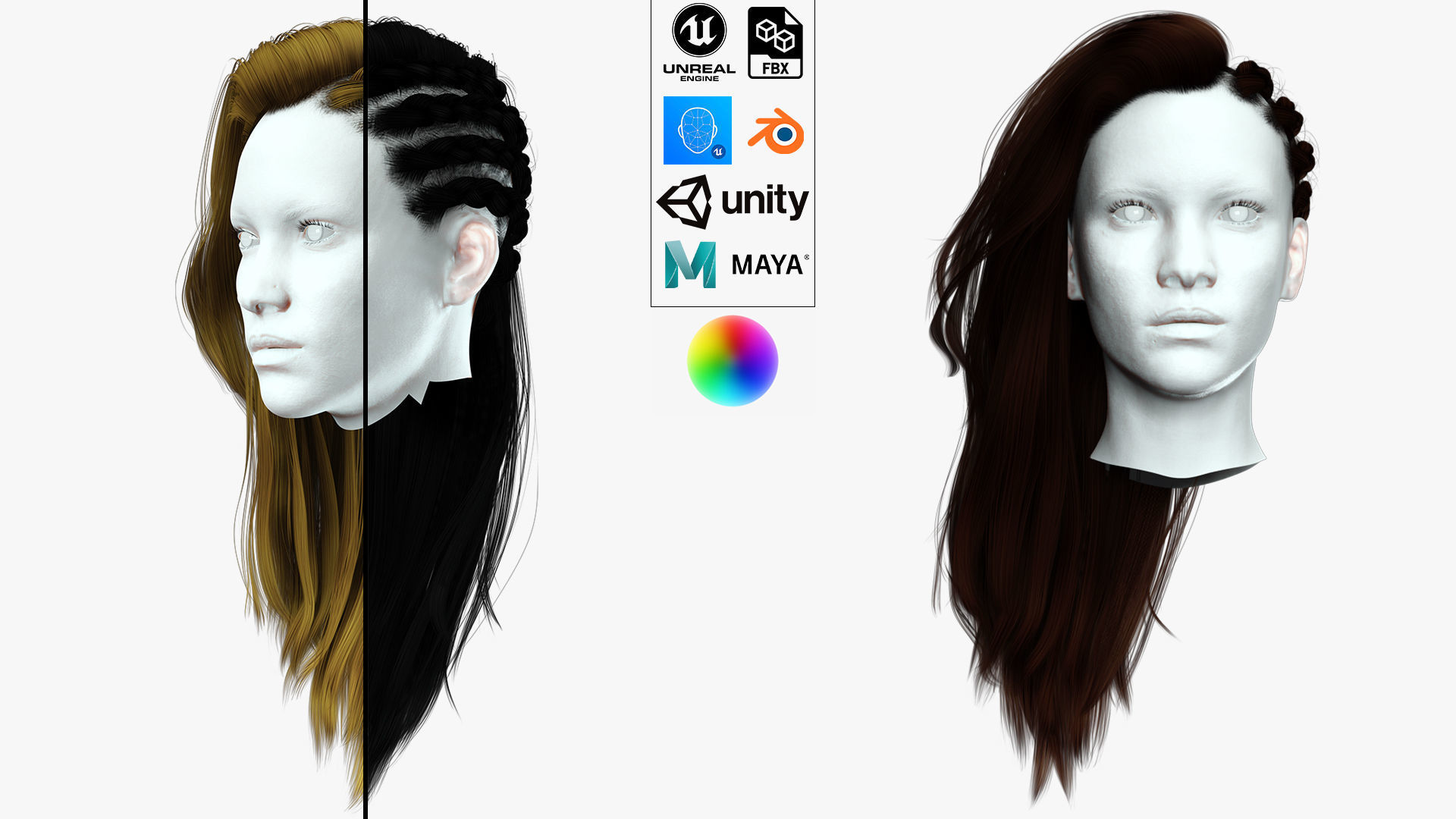 Realistic Female hair game cards  Low-poly 3D model_1