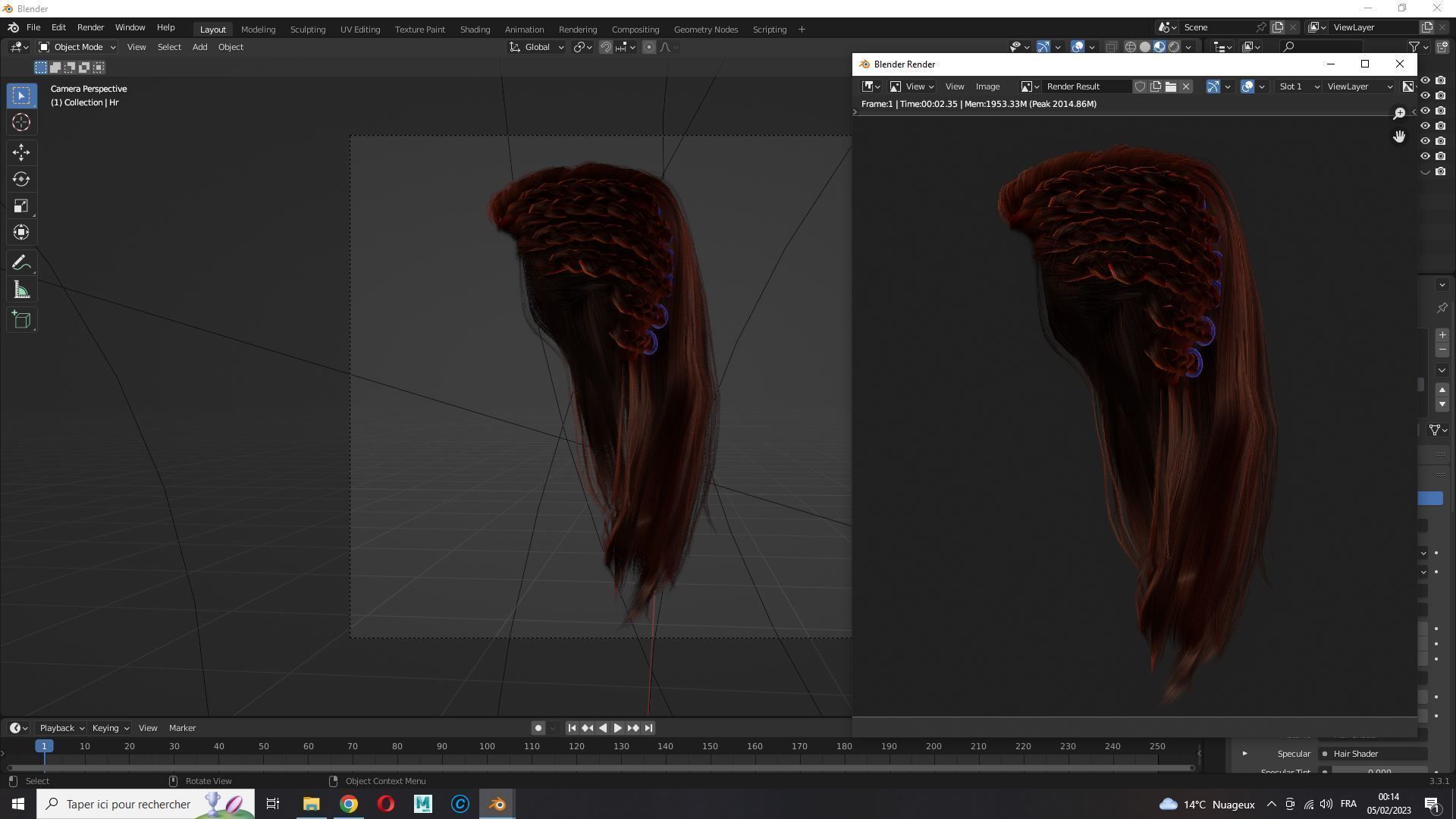 Realistic Female hair game cards  Low-poly 3D model_16
