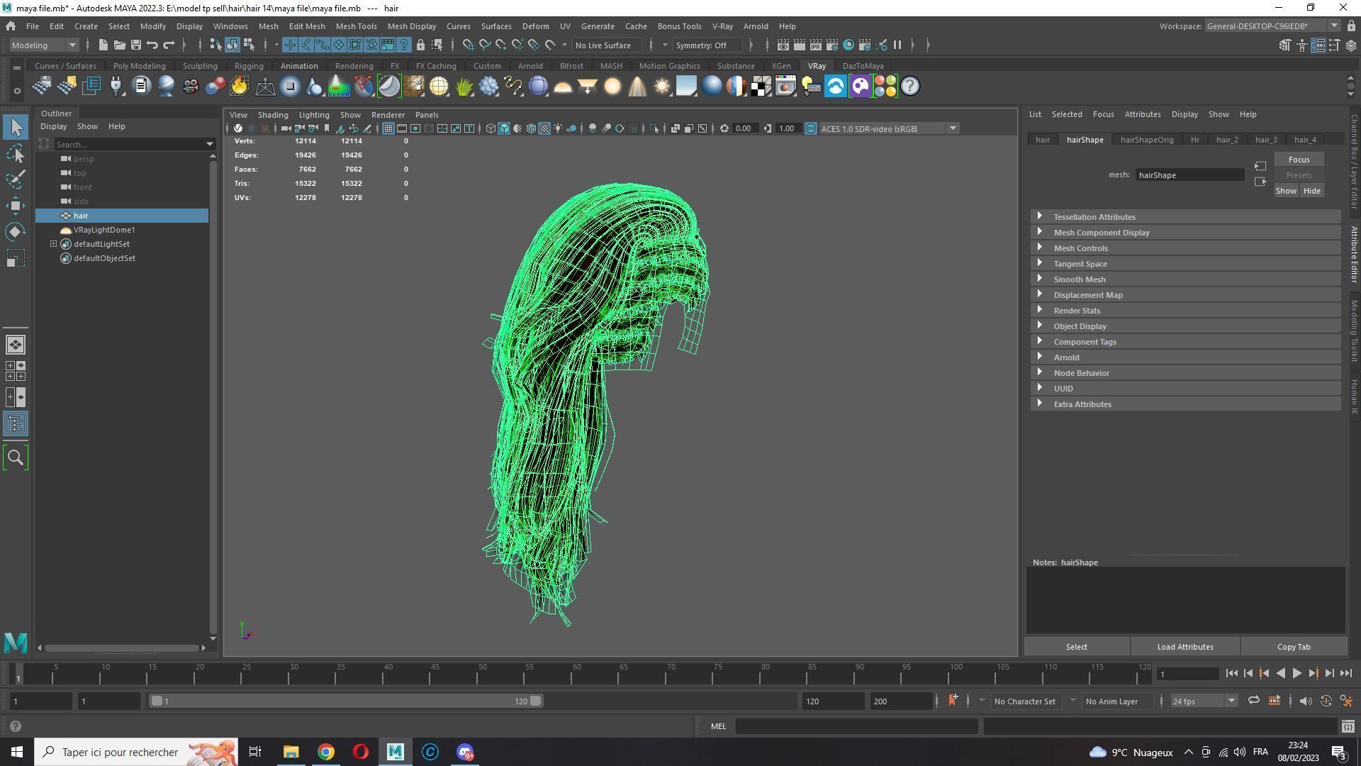 Realistic Female hair game cards  Low-poly 3D model_22