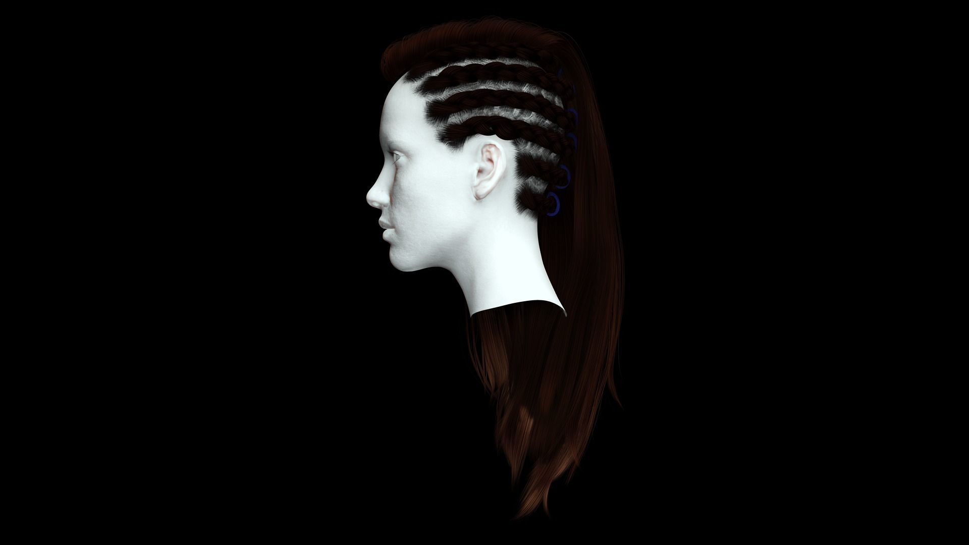 Realistic Female hair game cards  Low-poly 3D model_9