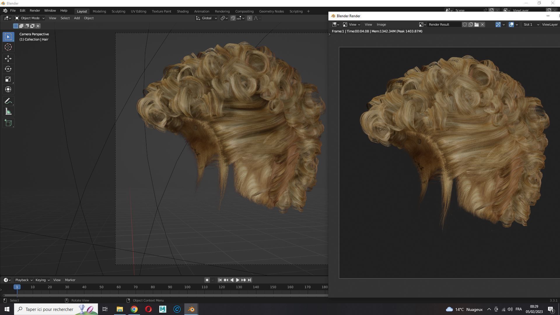 Realistic Female hair modern  Low-poly 3D model_14