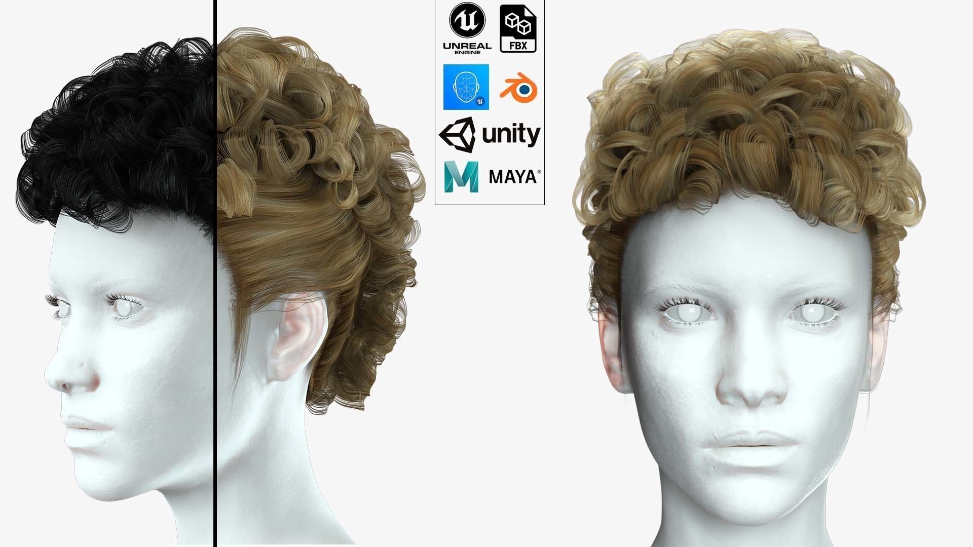 Realistic Female hair modern  Low-poly 3D model_1