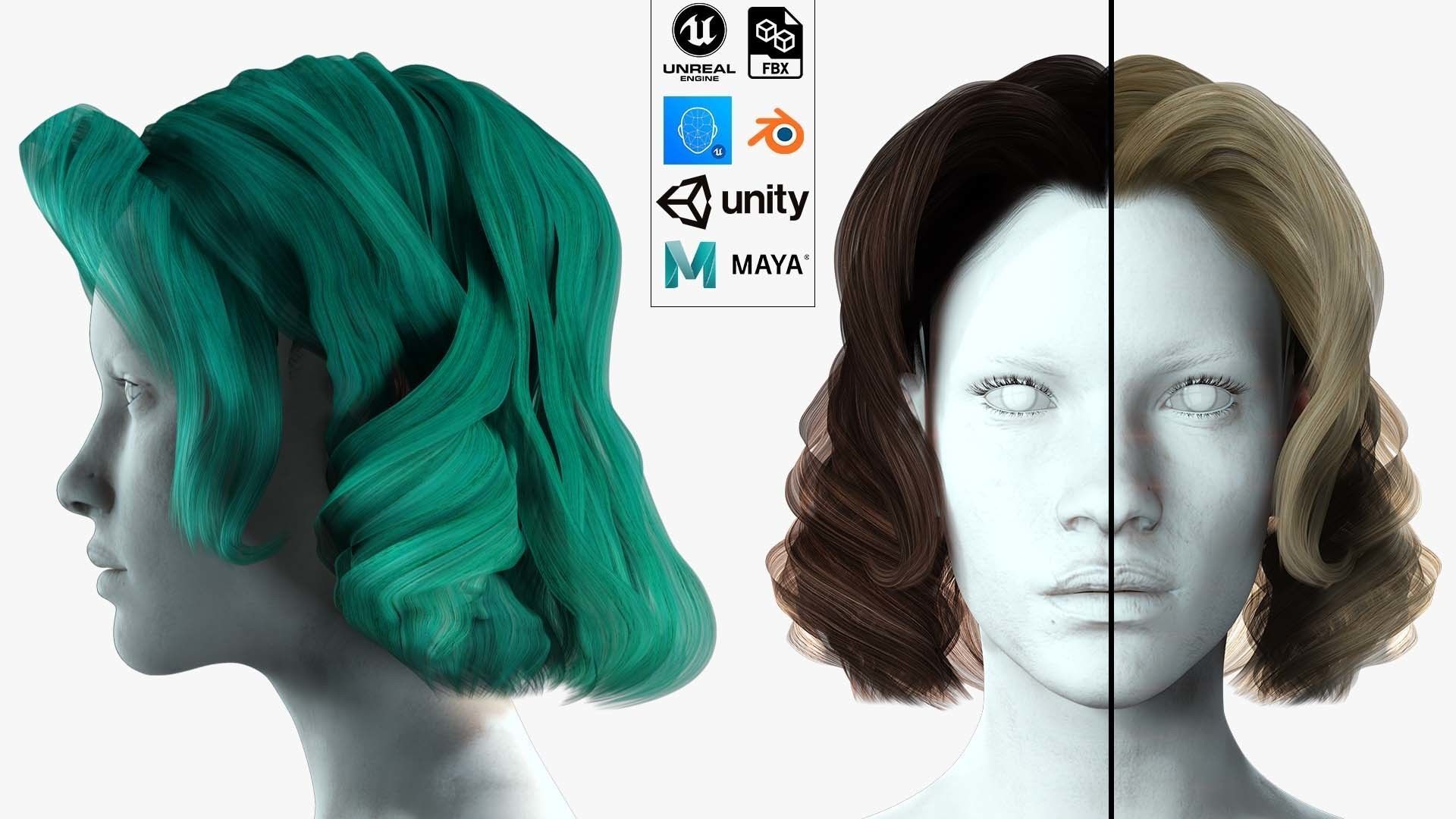 Realistic Female short hair Low-poly 3D model_1