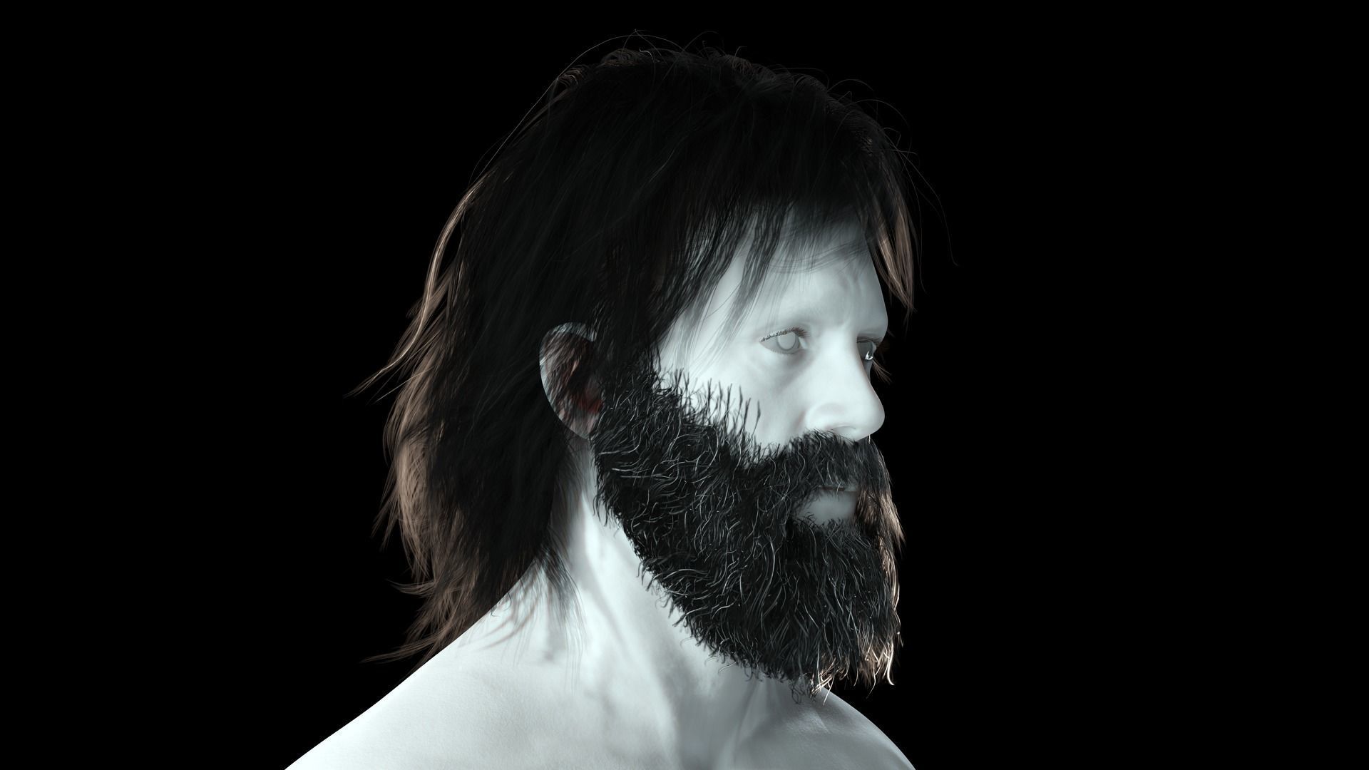 Realistic Hair Beard brows mustache Low-poly 3D model_4