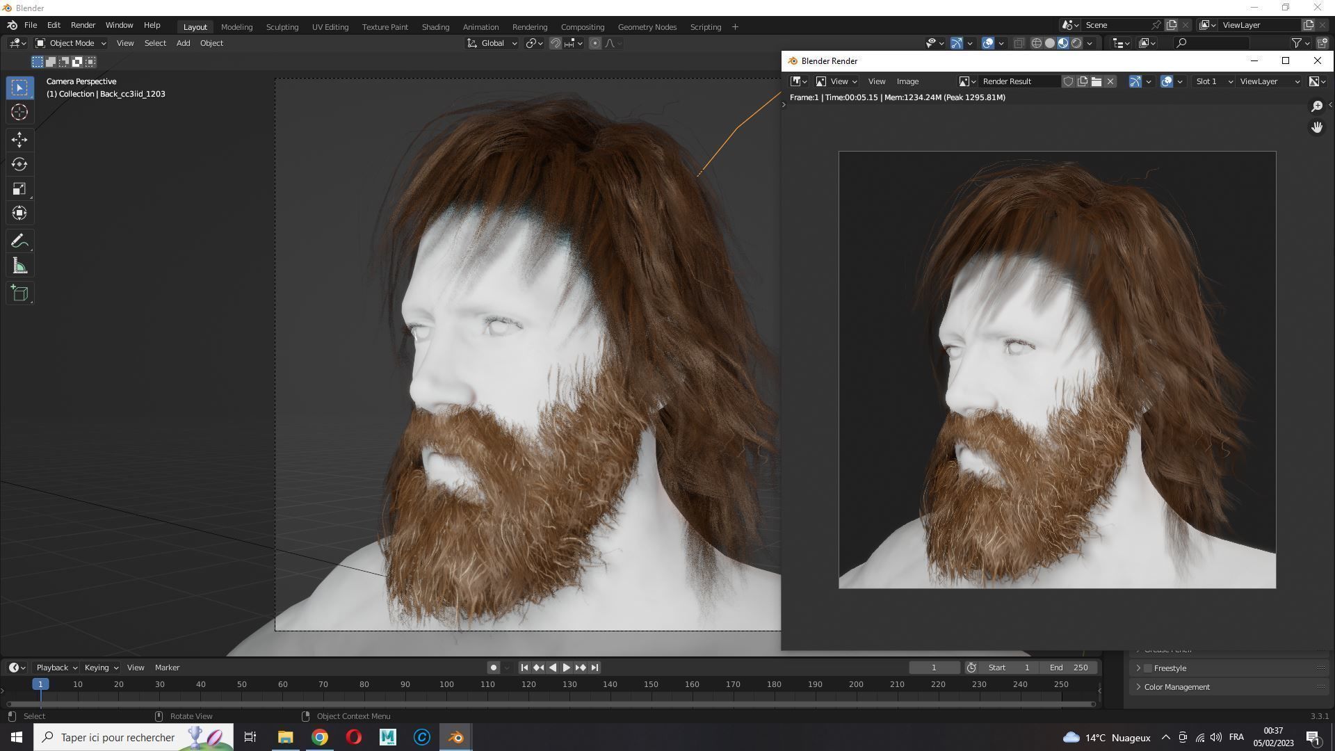 Realistic Hair Beard brows mustache Low-poly 3D model_15