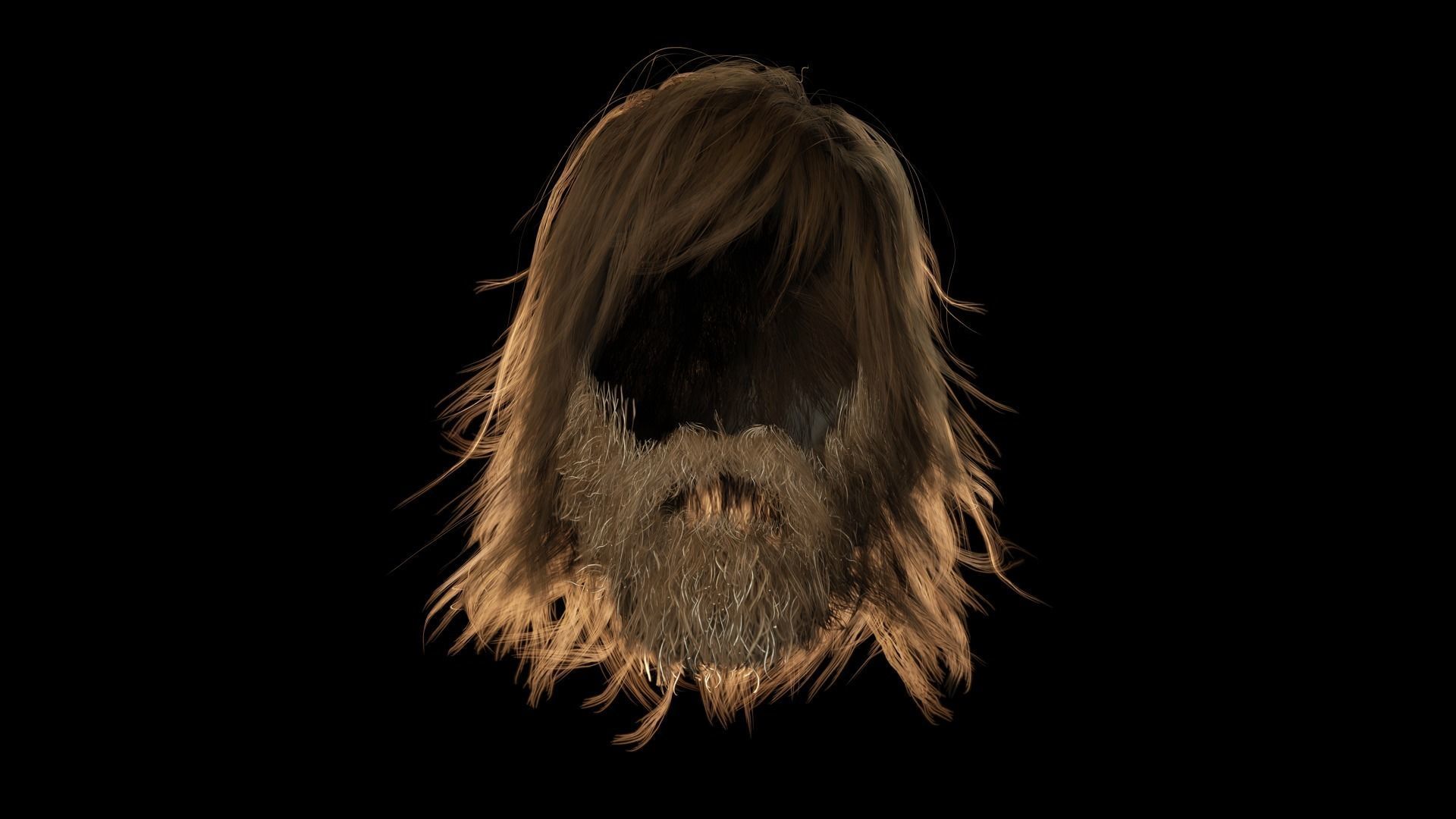 Realistic Hair Beard brows mustache Low-poly 3D model_8