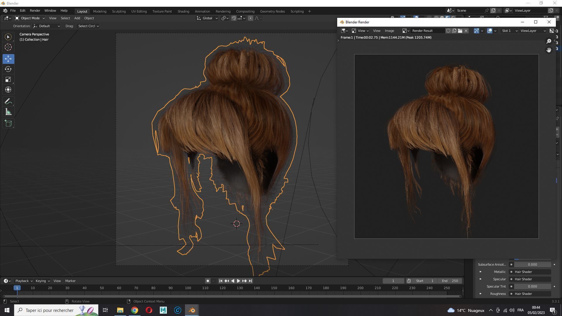Realistic Female hair colorable Low-poly 3D model_14