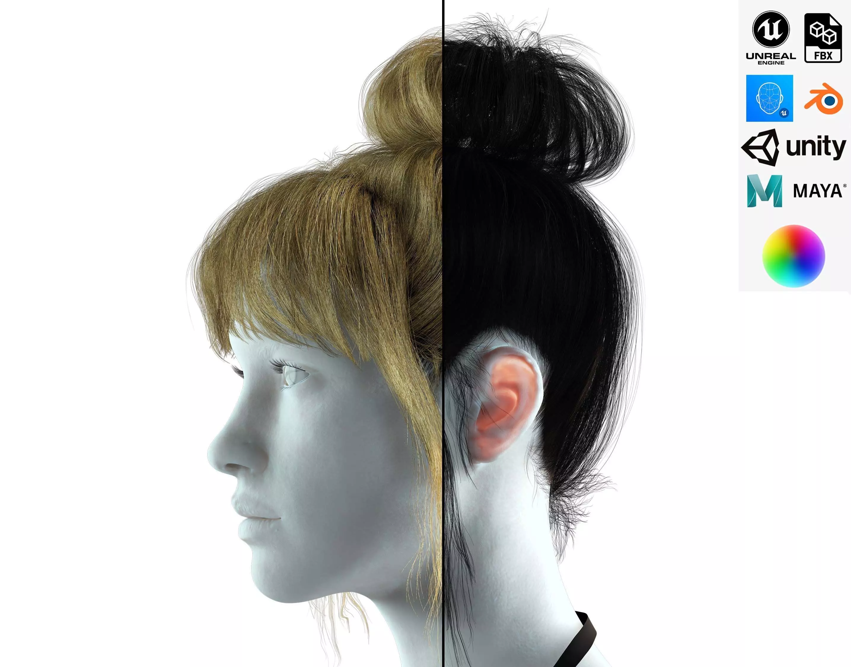 Realistic Female hair colorable Low-poly 3D model_0