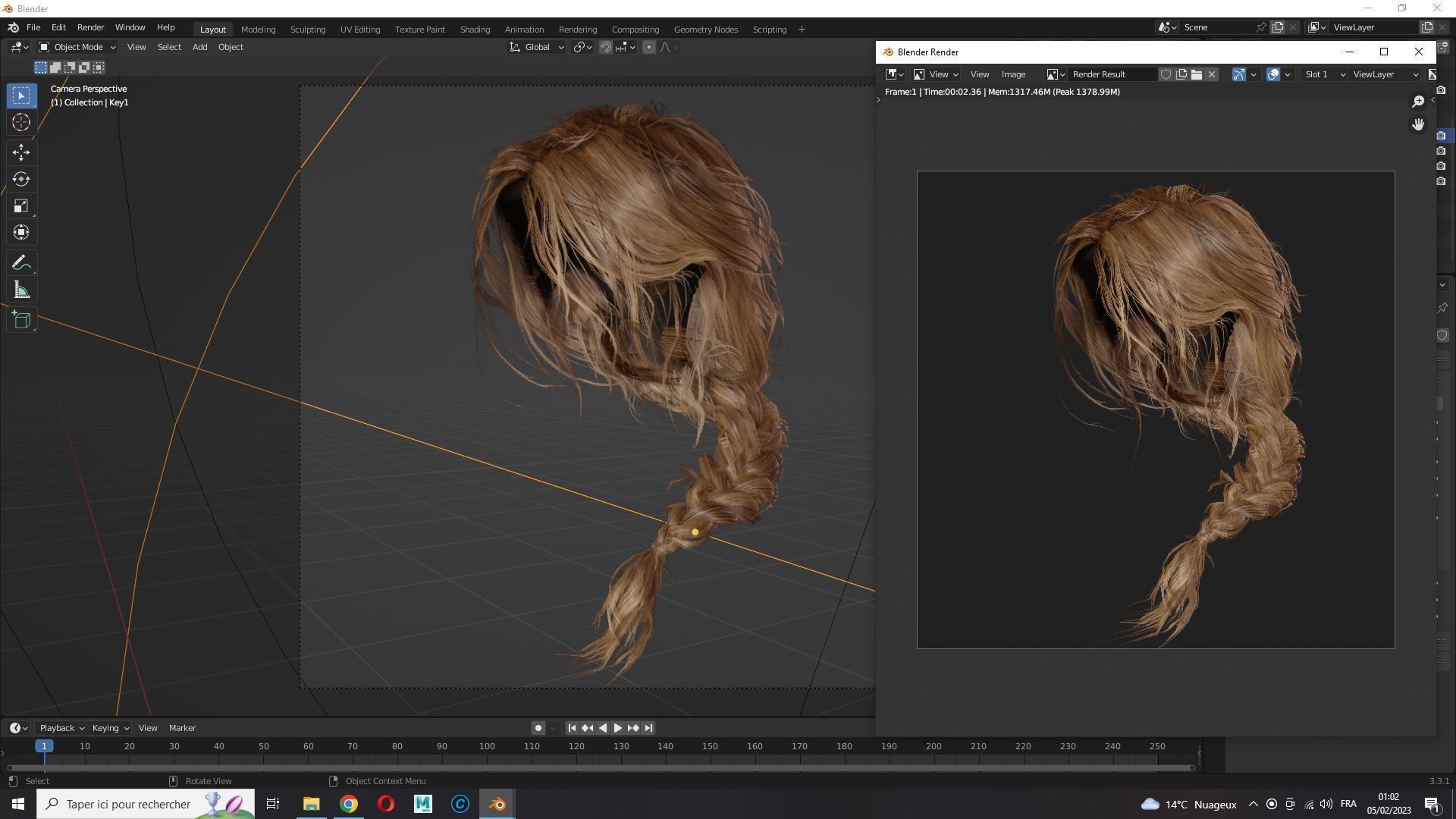 Realistic Female hair braid side Low-poly 3D model_16