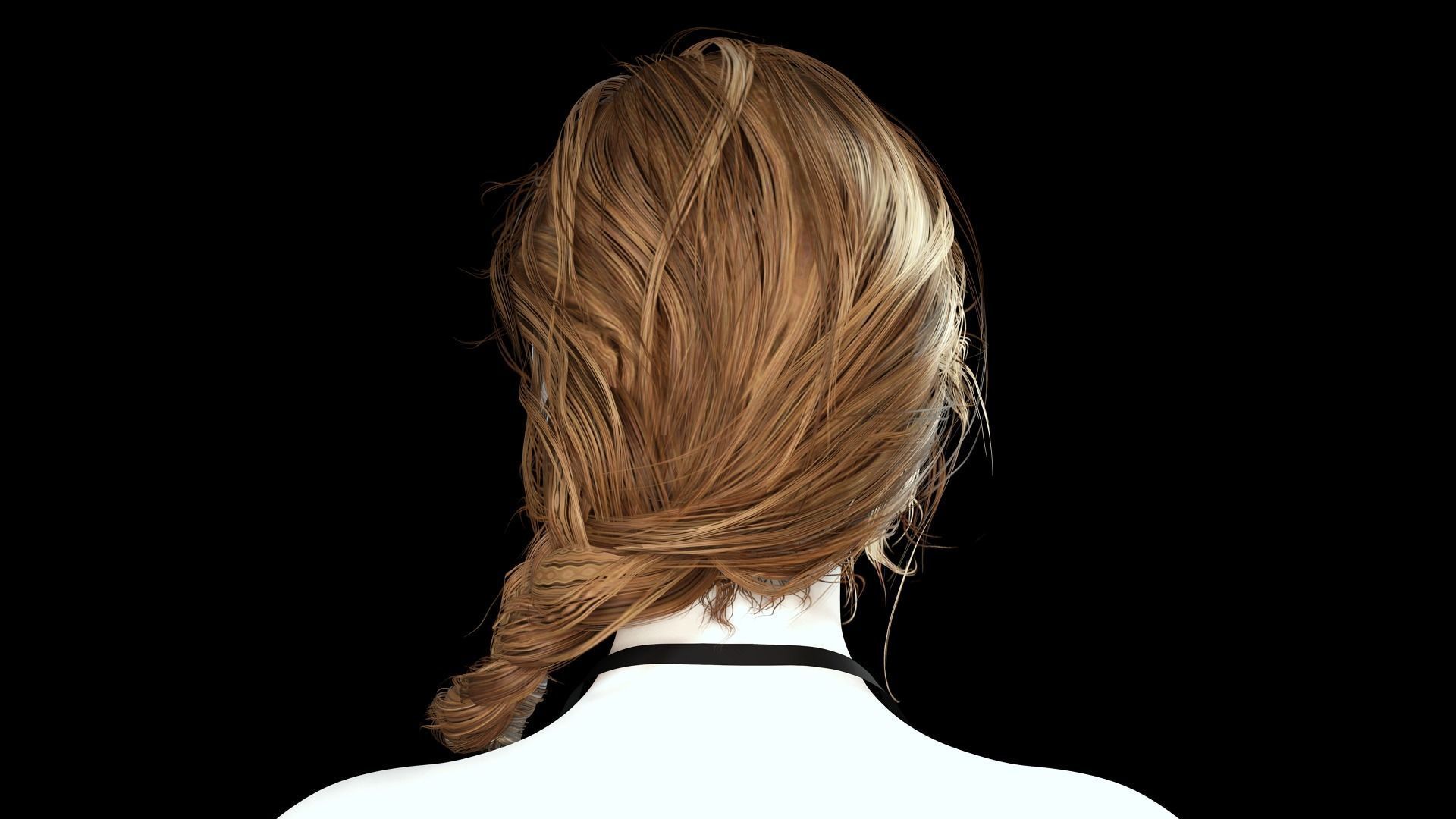 Realistic Female hair braid side Low-poly 3D model_7