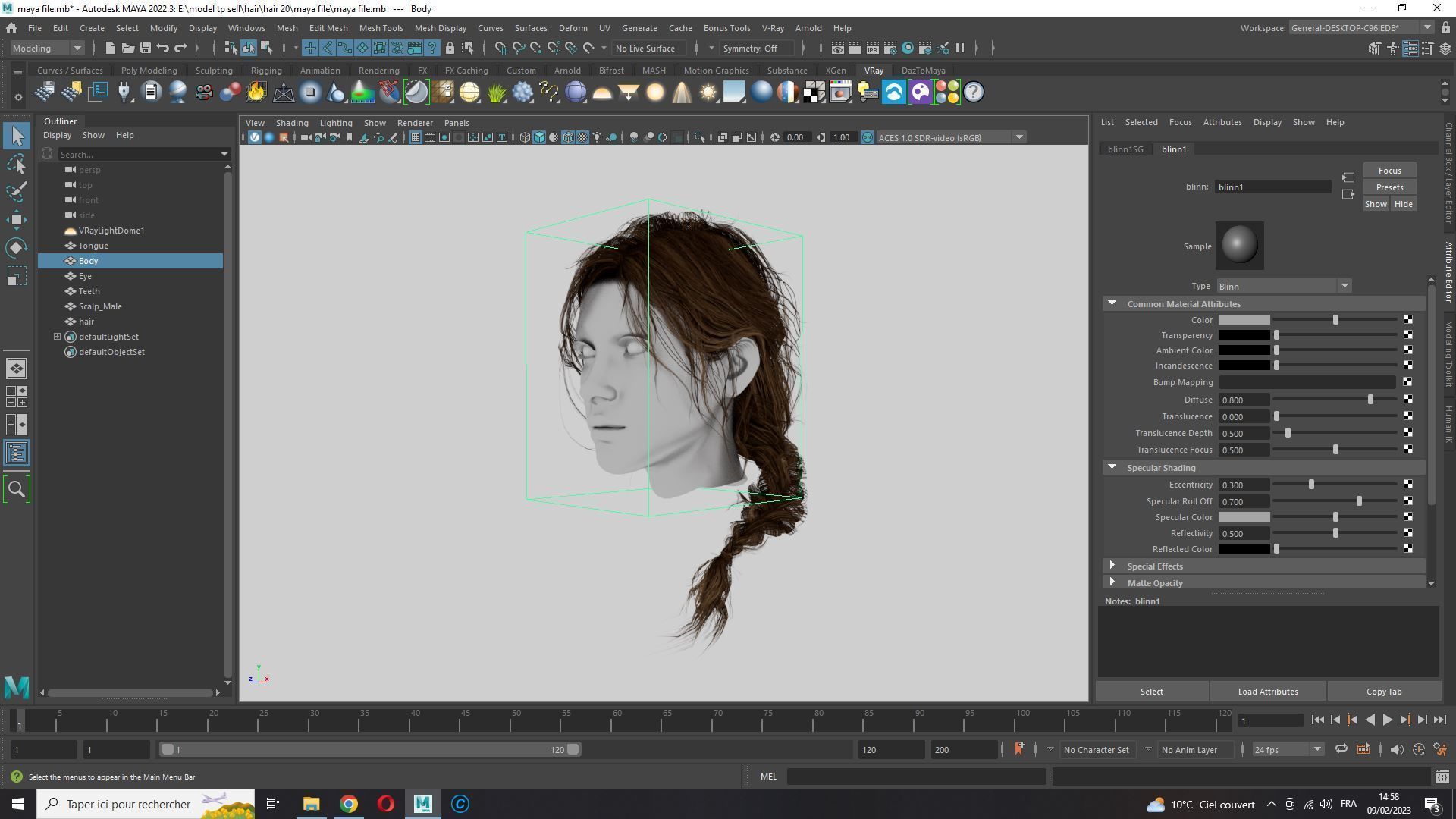 Realistic Female hair braid side Low-poly 3D model_18
