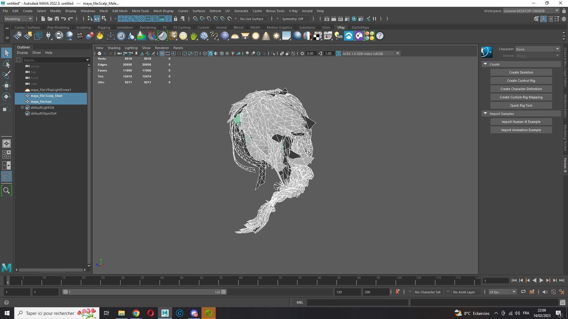Realistic Female hair braid side Low-poly 3D model_20