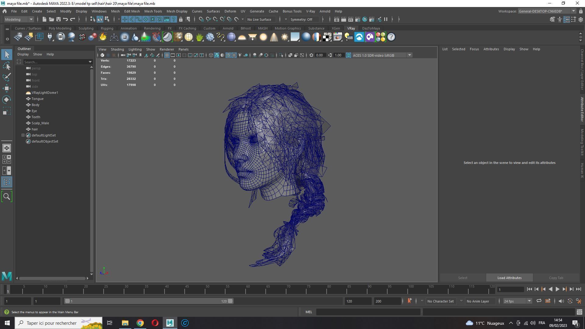 Realistic Female hair braid side Low-poly 3D model_17