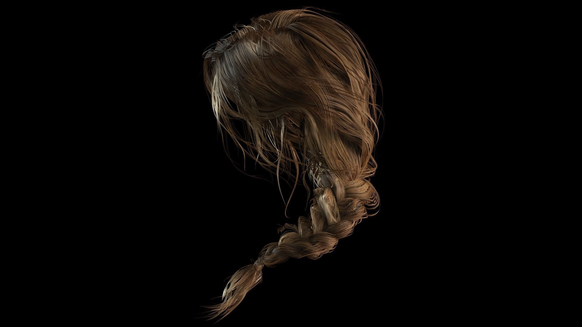 Realistic Female hair braid side Low-poly 3D model_10