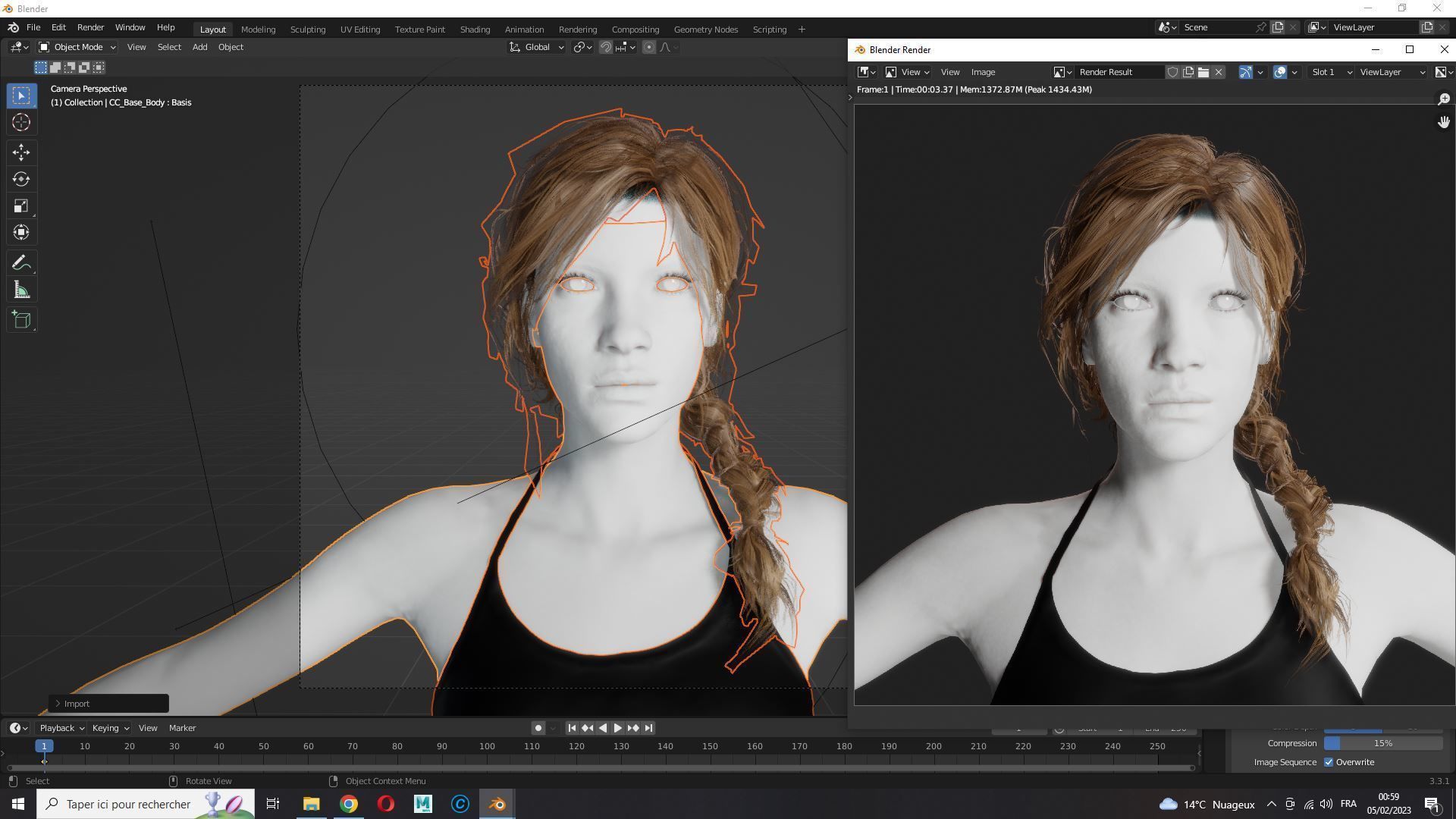 Realistic Female hair braid side Low-poly 3D model_15