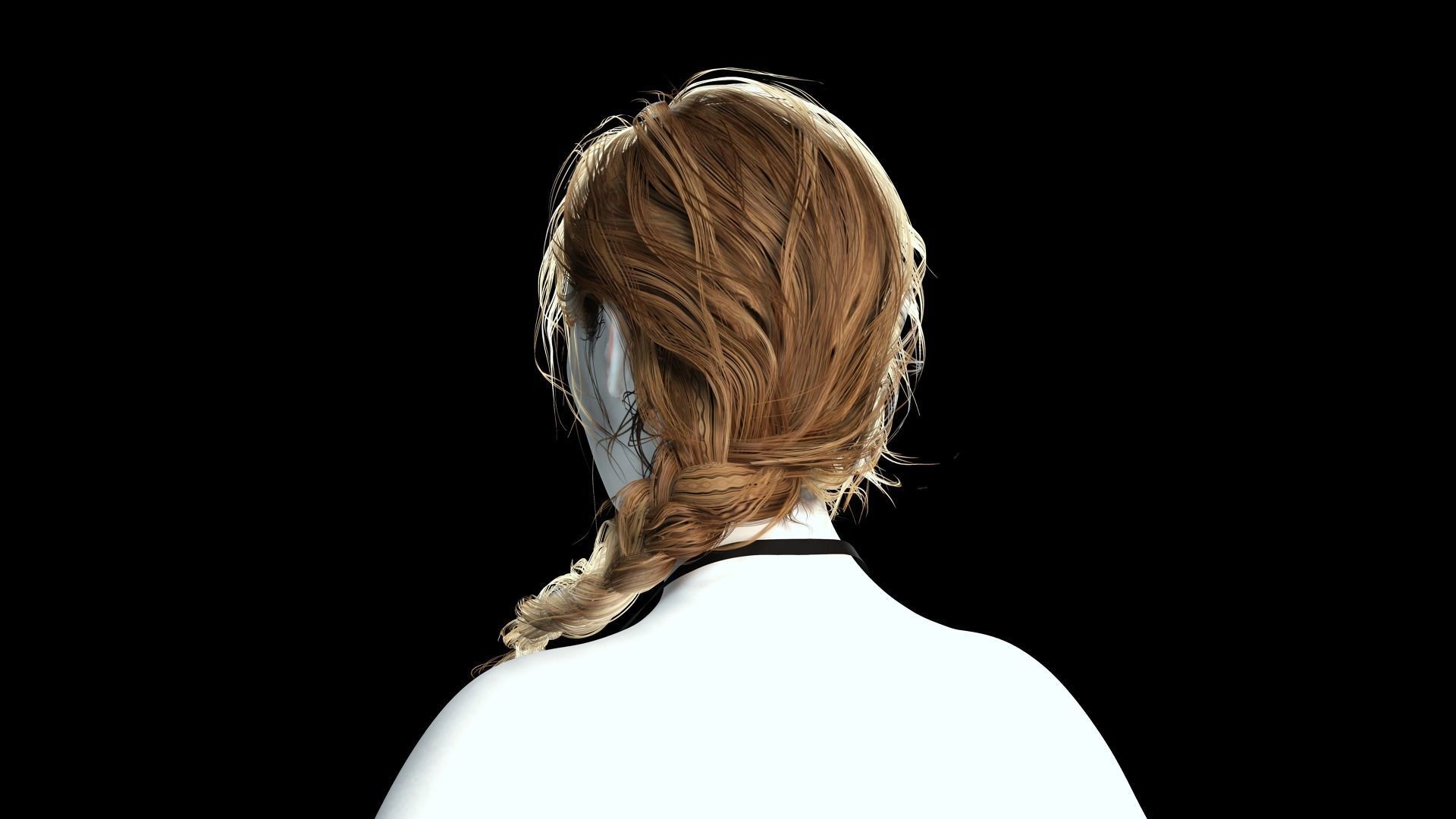 Realistic Female hair braid side Low-poly 3D model_6