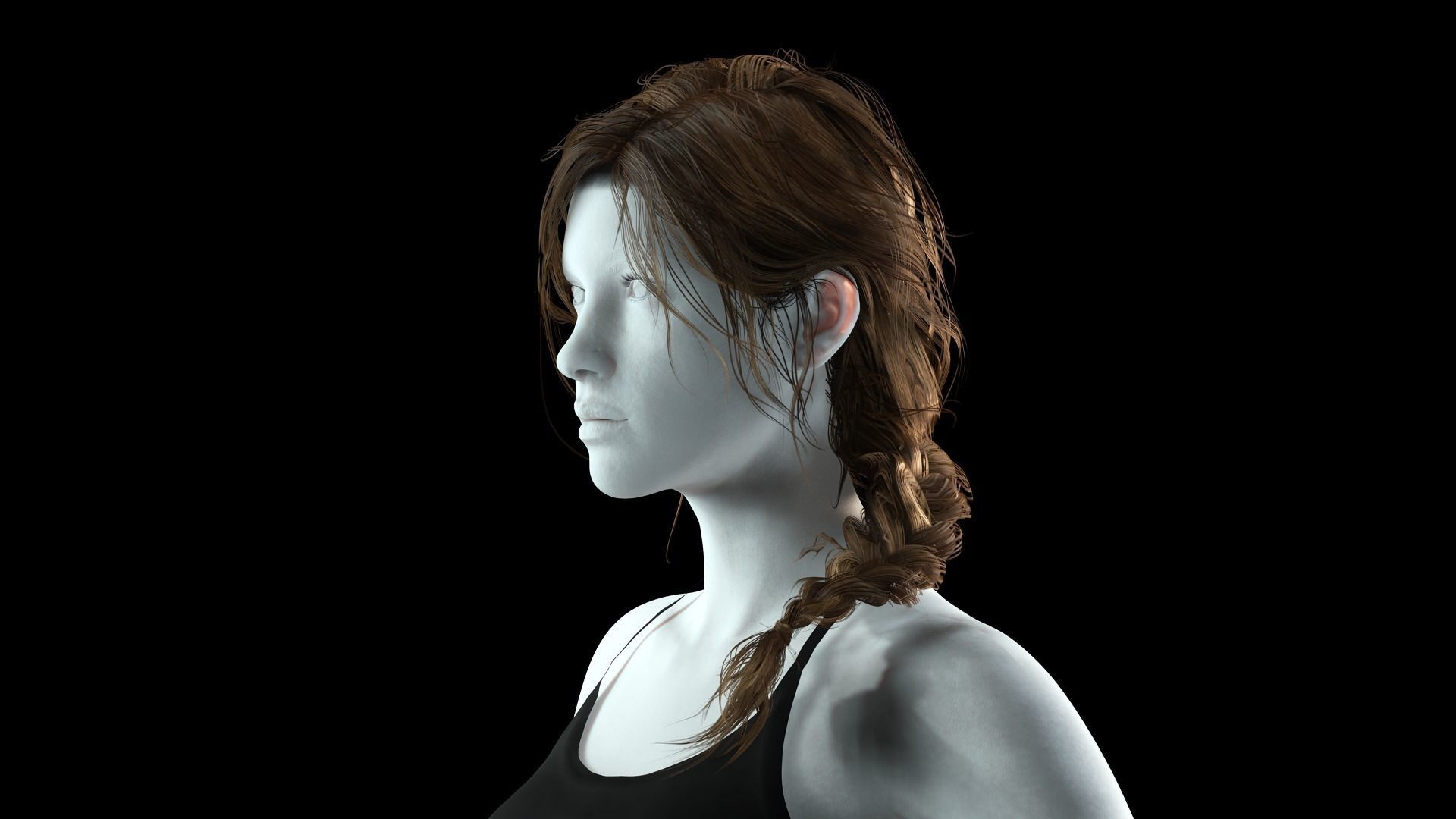 Realistic Female hair braid side Low-poly 3D model_4