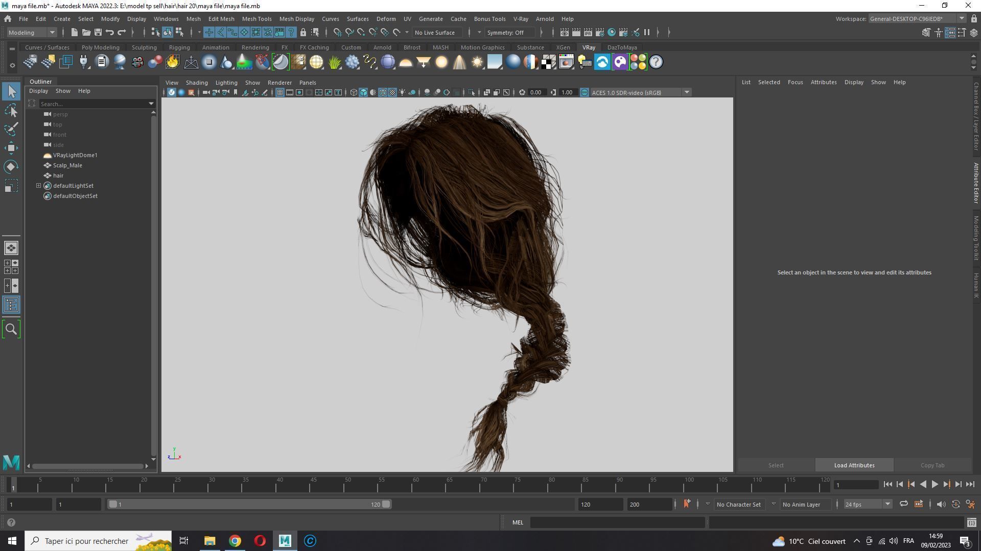 Realistic Female hair braid side Low-poly 3D model_19