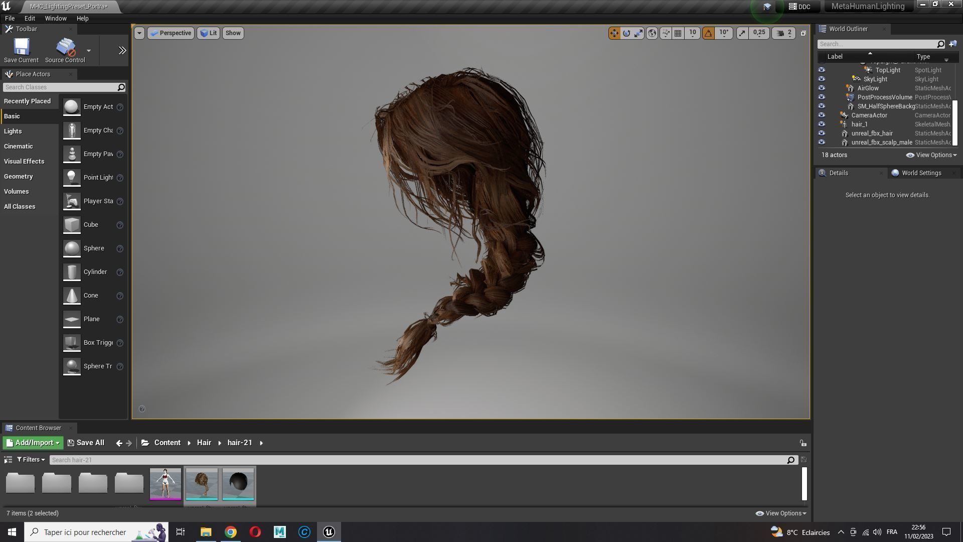 Realistic Female hair braid side Low-poly 3D model_22