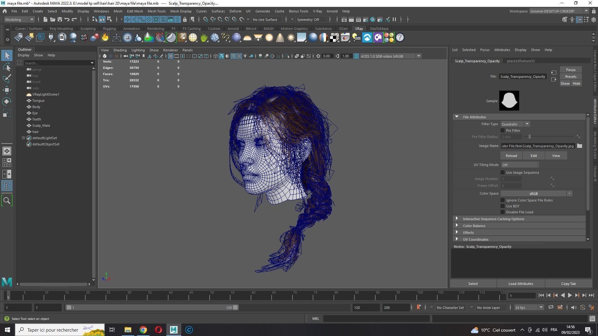 Realistic Female hair braid side Low-poly 3D model_14