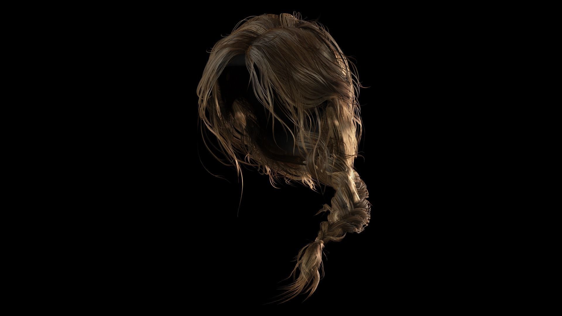 Realistic Female hair braid side Low-poly 3D model_9