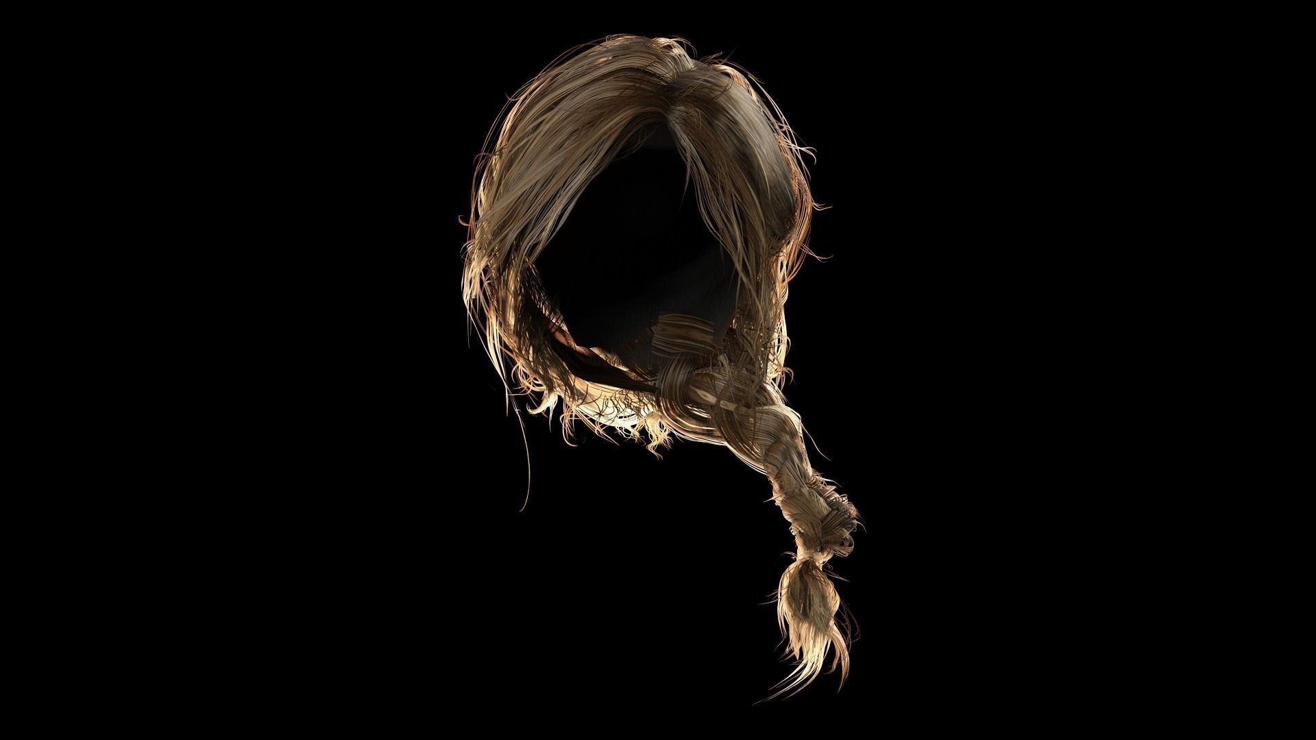 Realistic Female hair braid side Low-poly 3D model_8