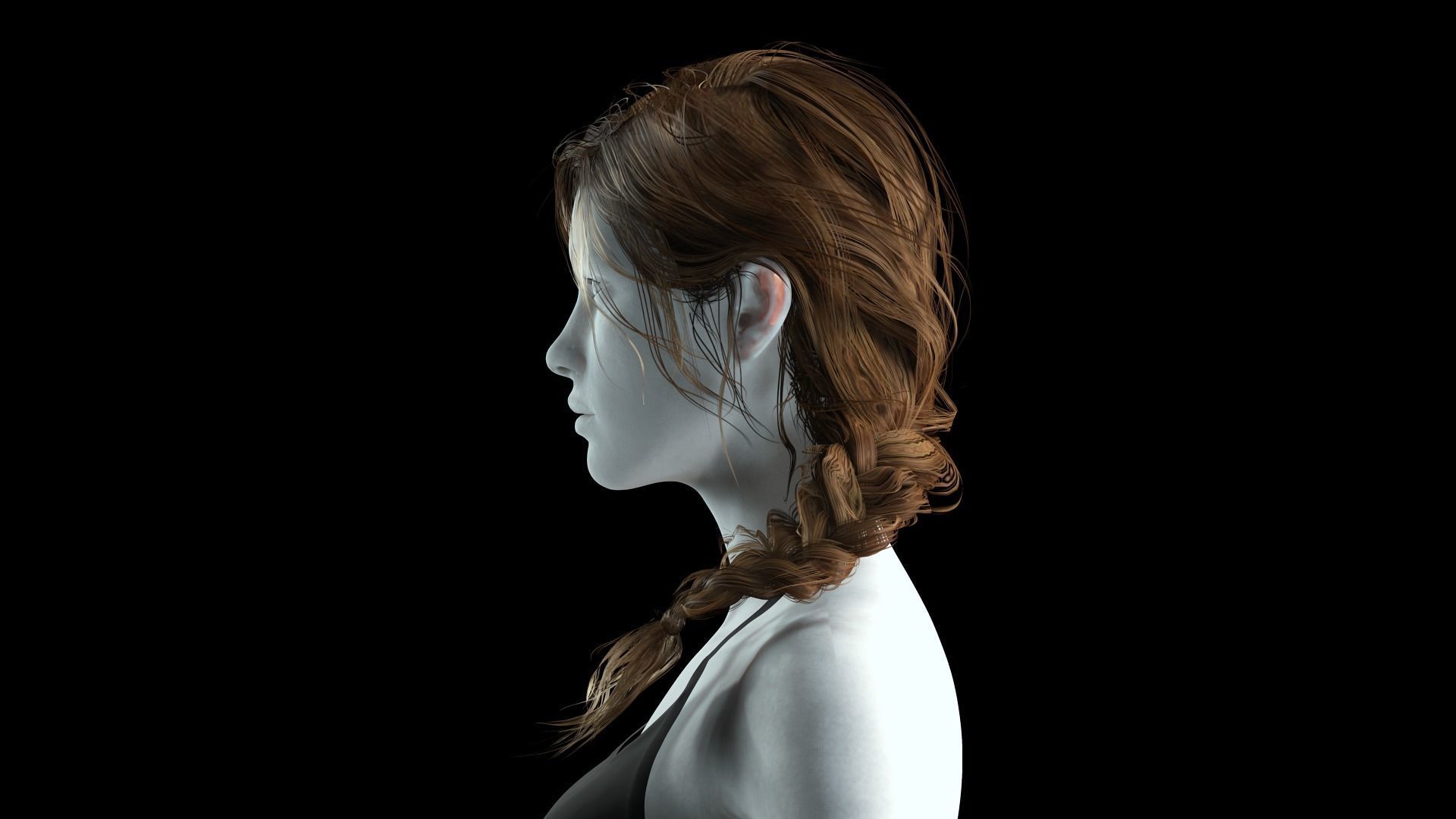 Realistic Female hair braid side Low-poly 3D model_5