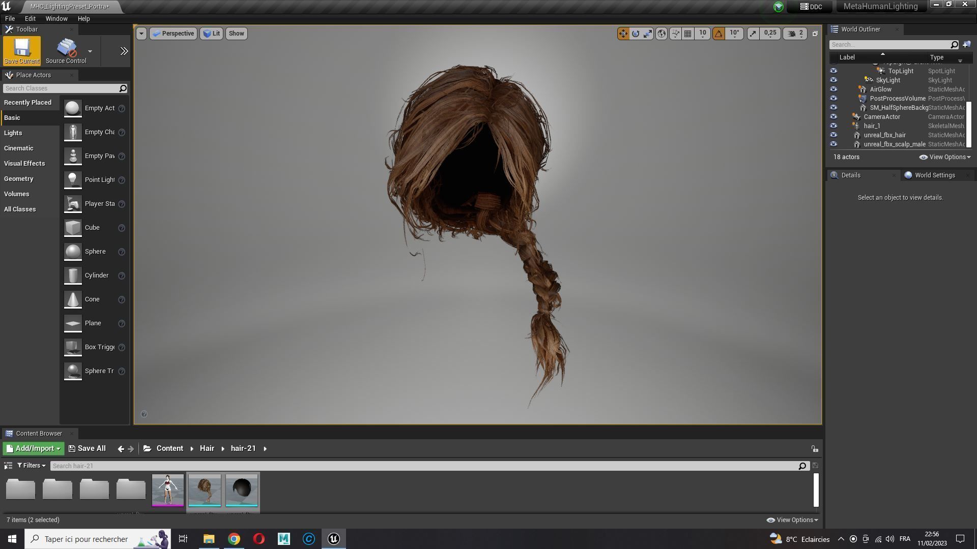 Realistic Female hair braid side Low-poly 3D model_21