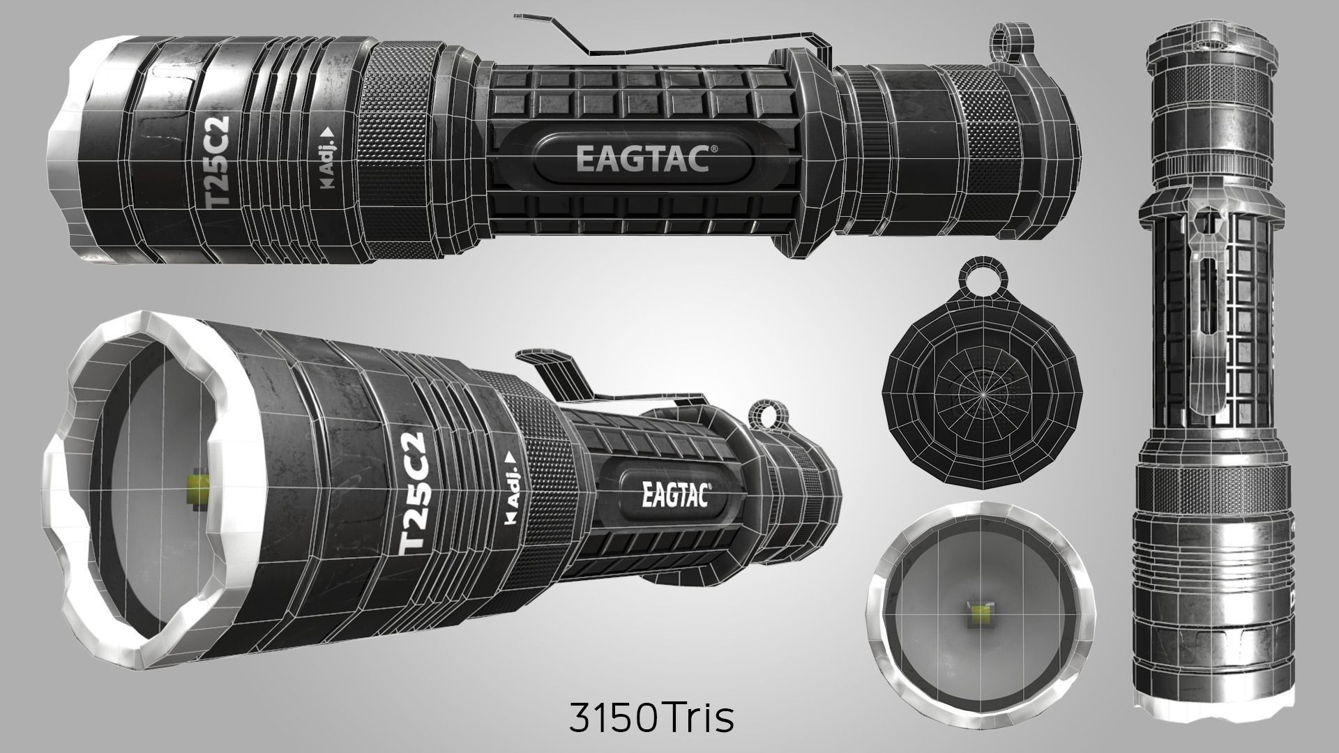 Military flashlight - Game Ready 4K Low-poly 3D model_2